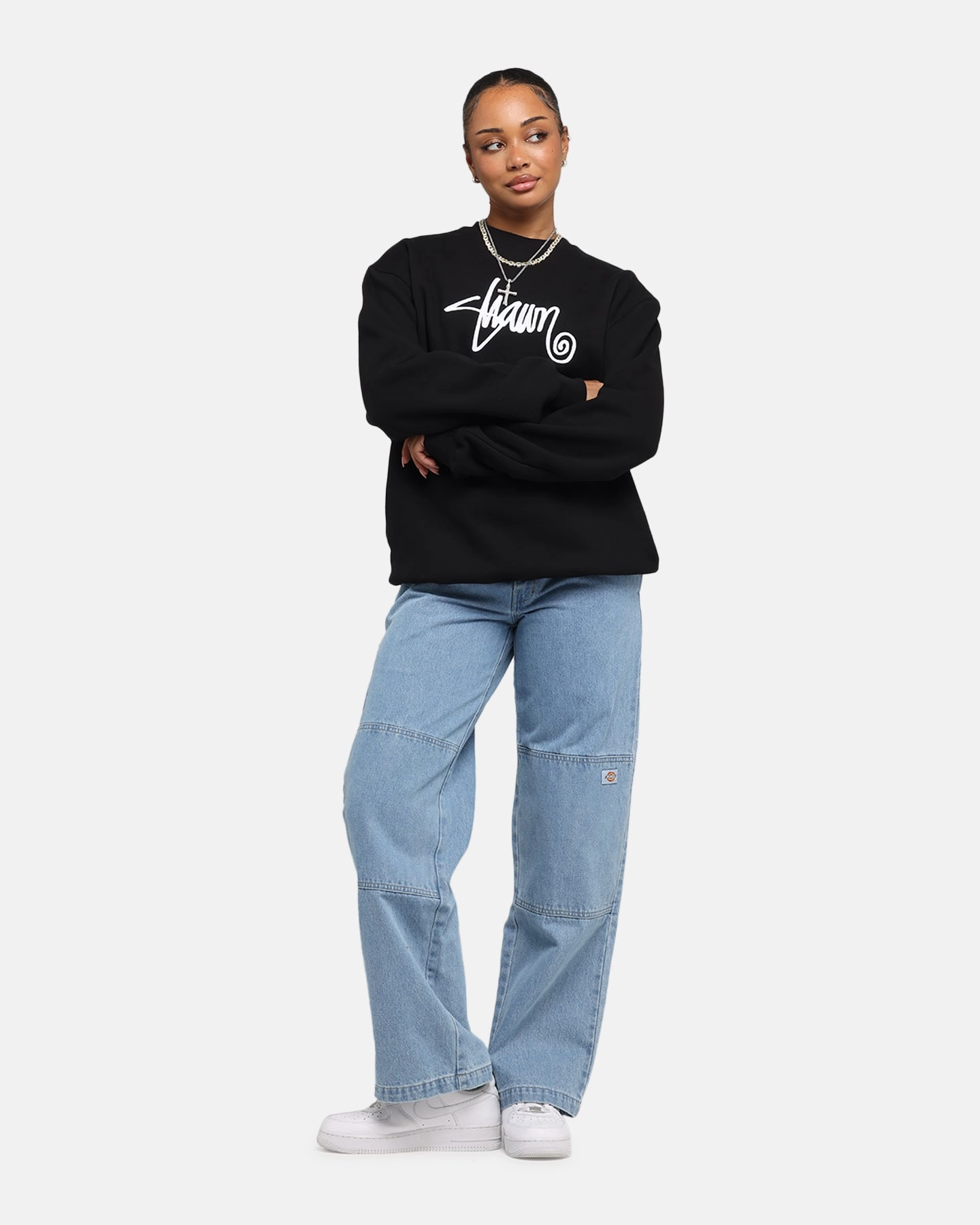 Easy Movement Cut S Double Shawn Script Crewneck Black