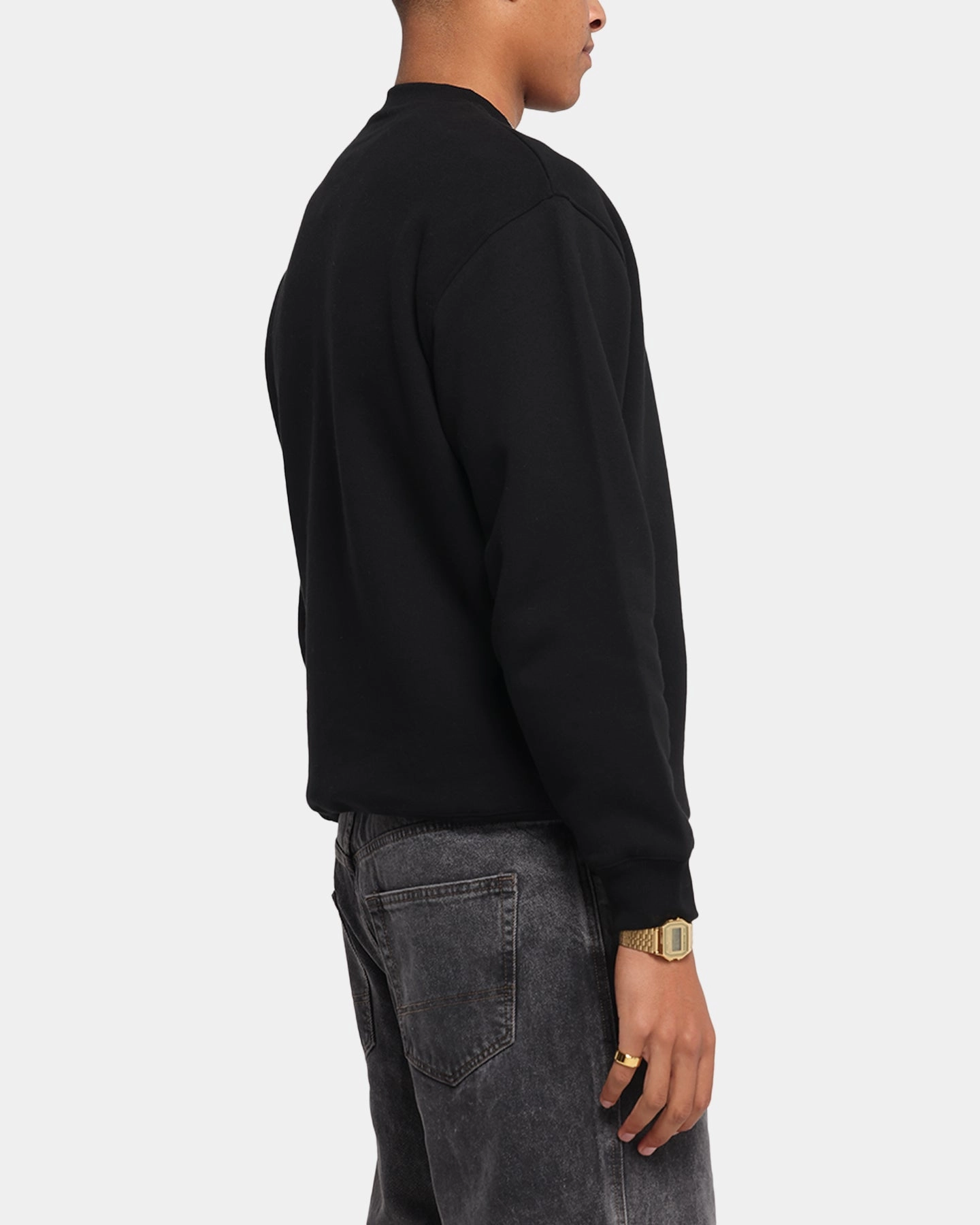 S Double Shawn Script Crewneck Black DoubleStitchSeams Full Zip Closure