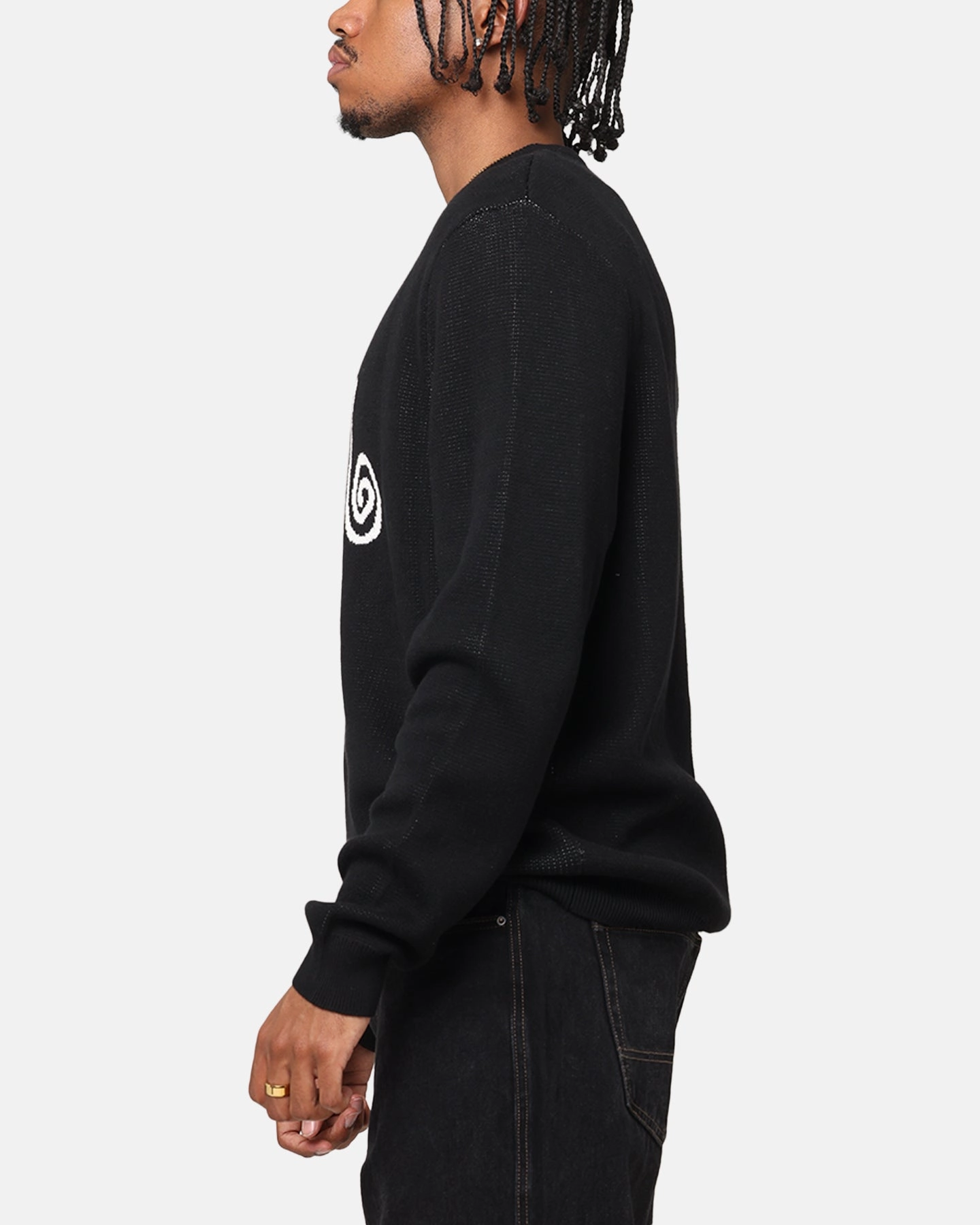 S Double Shawn Script Sweater Black Sustainable Material Rain Guard