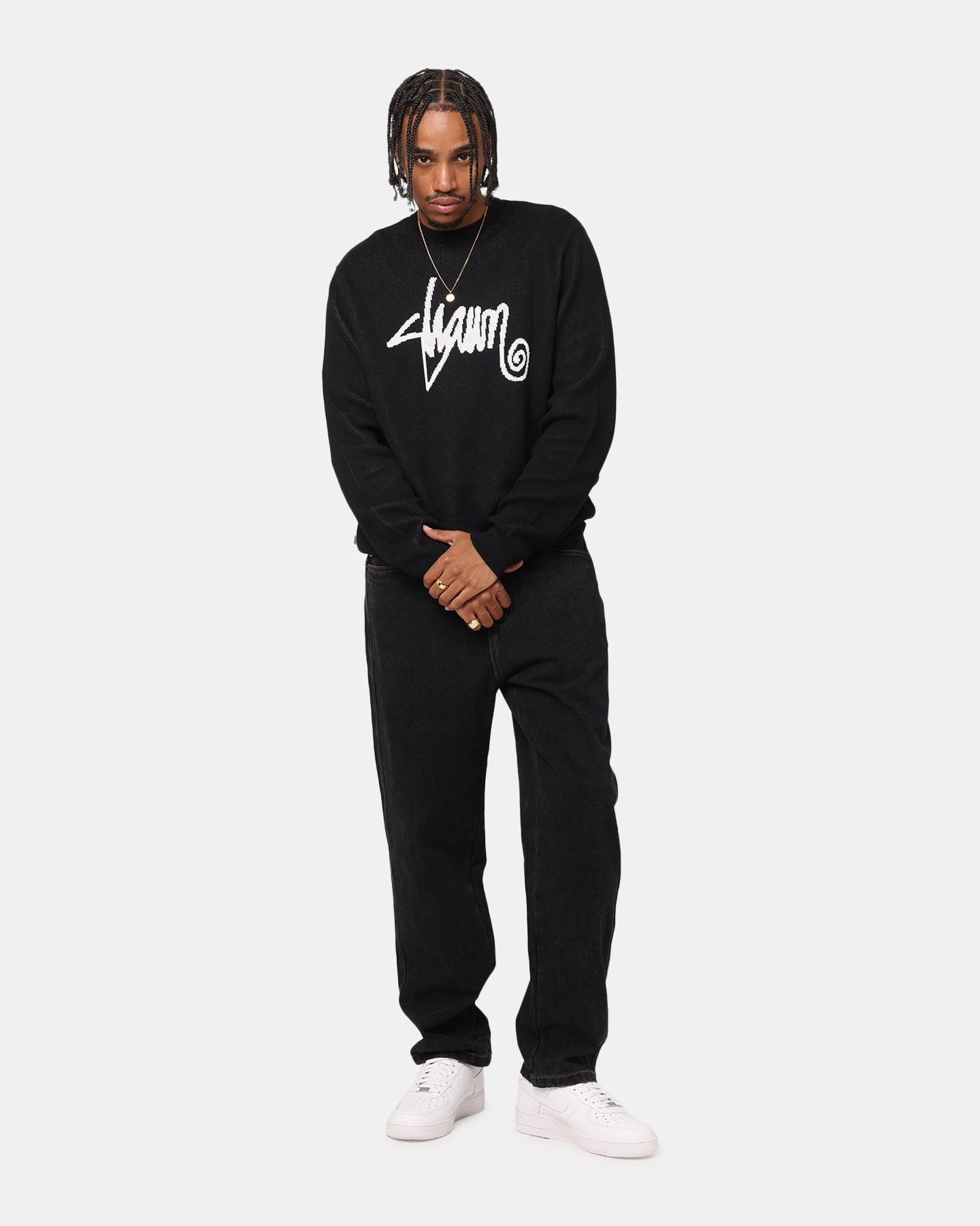 S Double Shawn Script Sweater Black Fashion Event ElasticCuffs