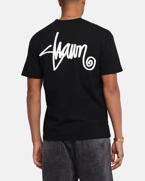 S Double Shawn Script T-Shirt Black V-Neck Colorfast Material
