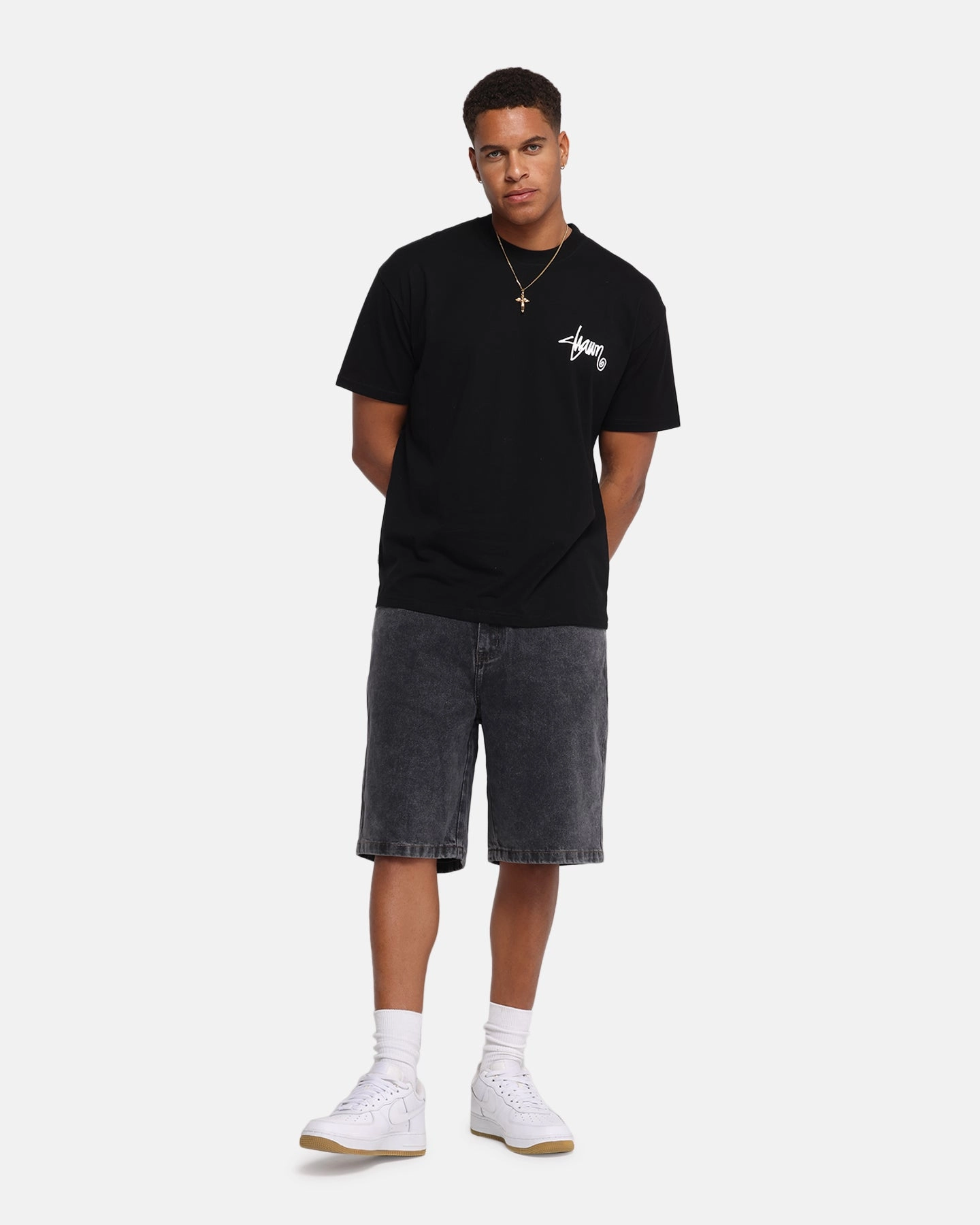 Breathable knit Daily Fashion S Double Shawn Script T-Shirt Black