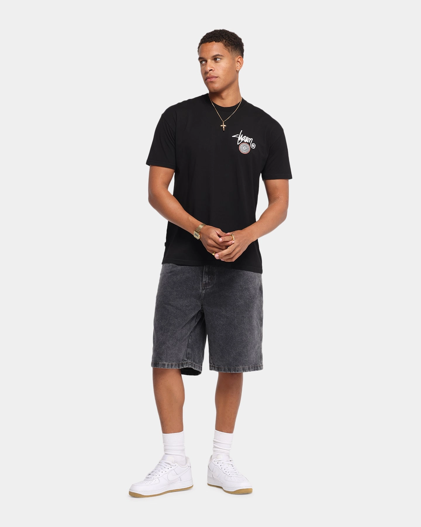 Fresh Style Trend S Double Track Dot T-Shirt Washed Black