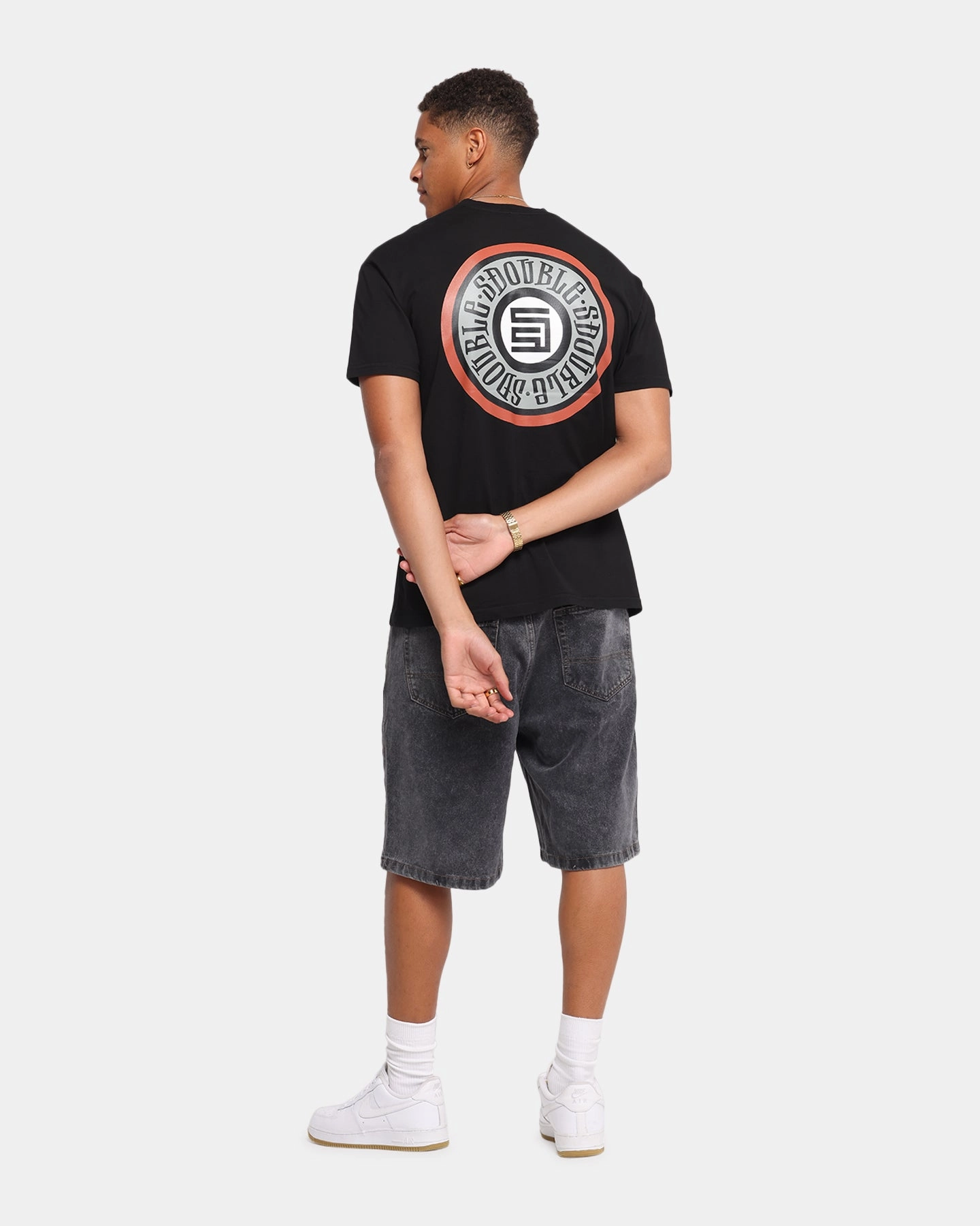 Long Lasting Color S Double Track Dot T-Shirt Washed Black