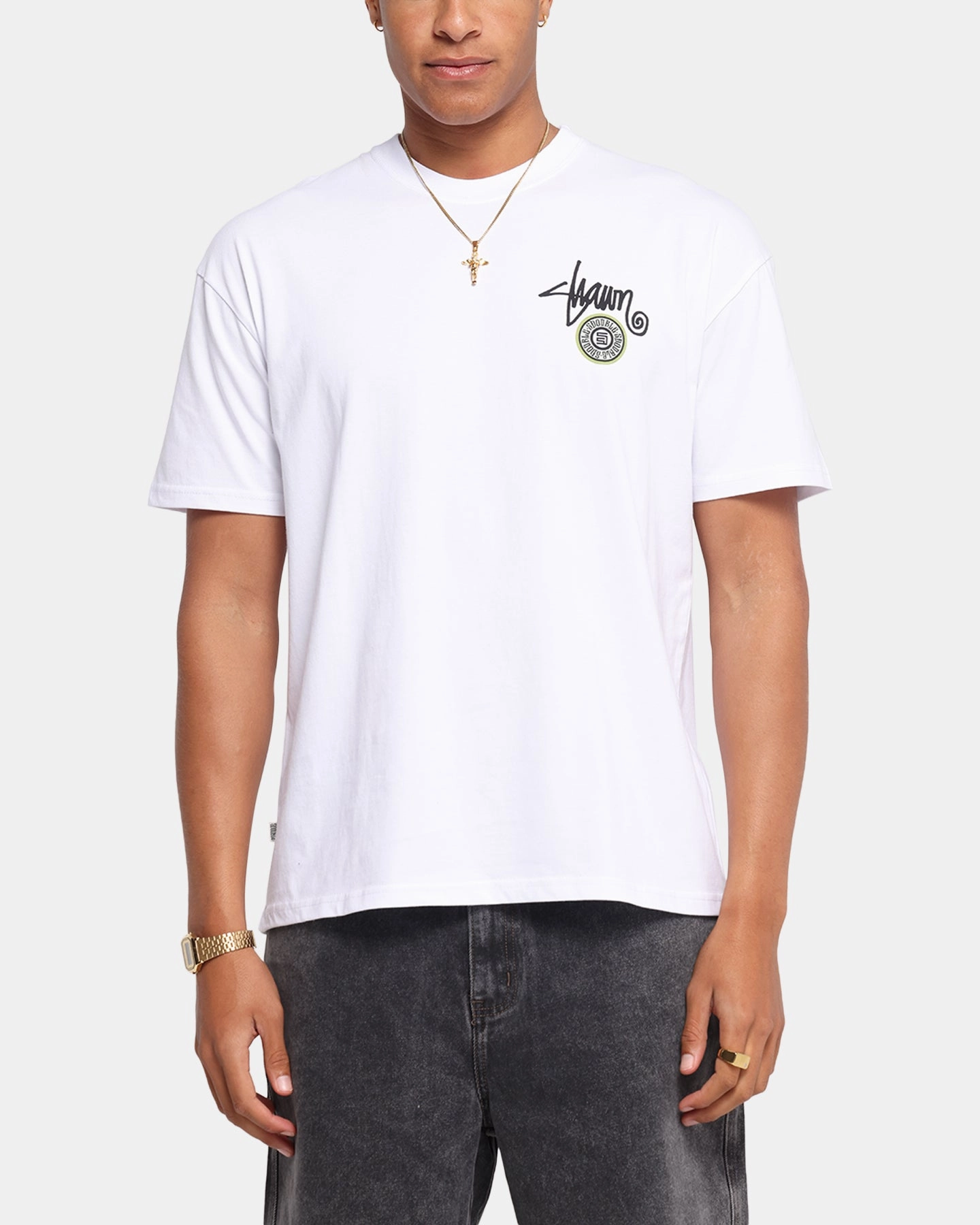 Embroidered S Double Track Dot T-Shirt White