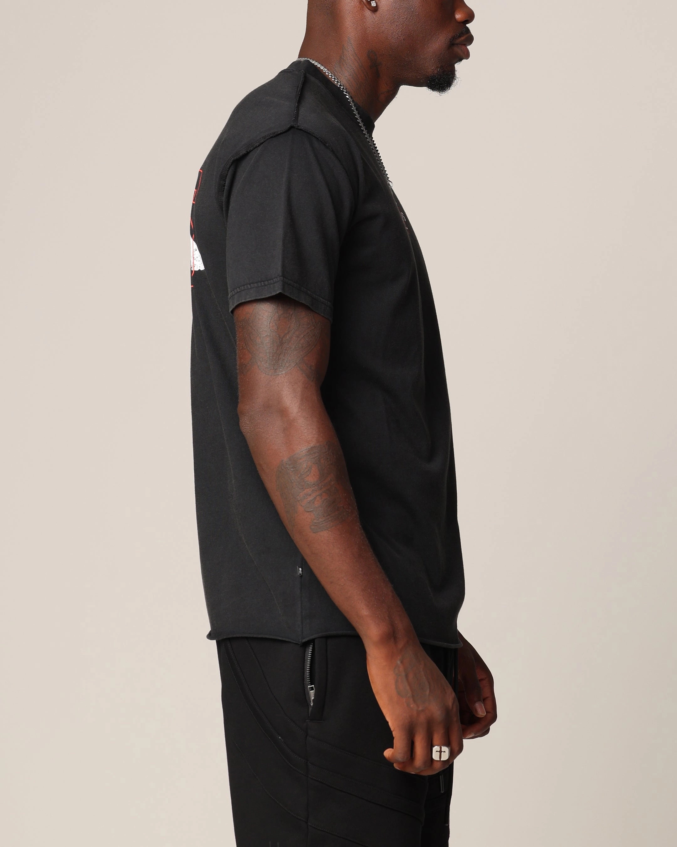 Saint Morta 666 Cut T-Shirt Vintage Black LongLastingColor Layered Collar