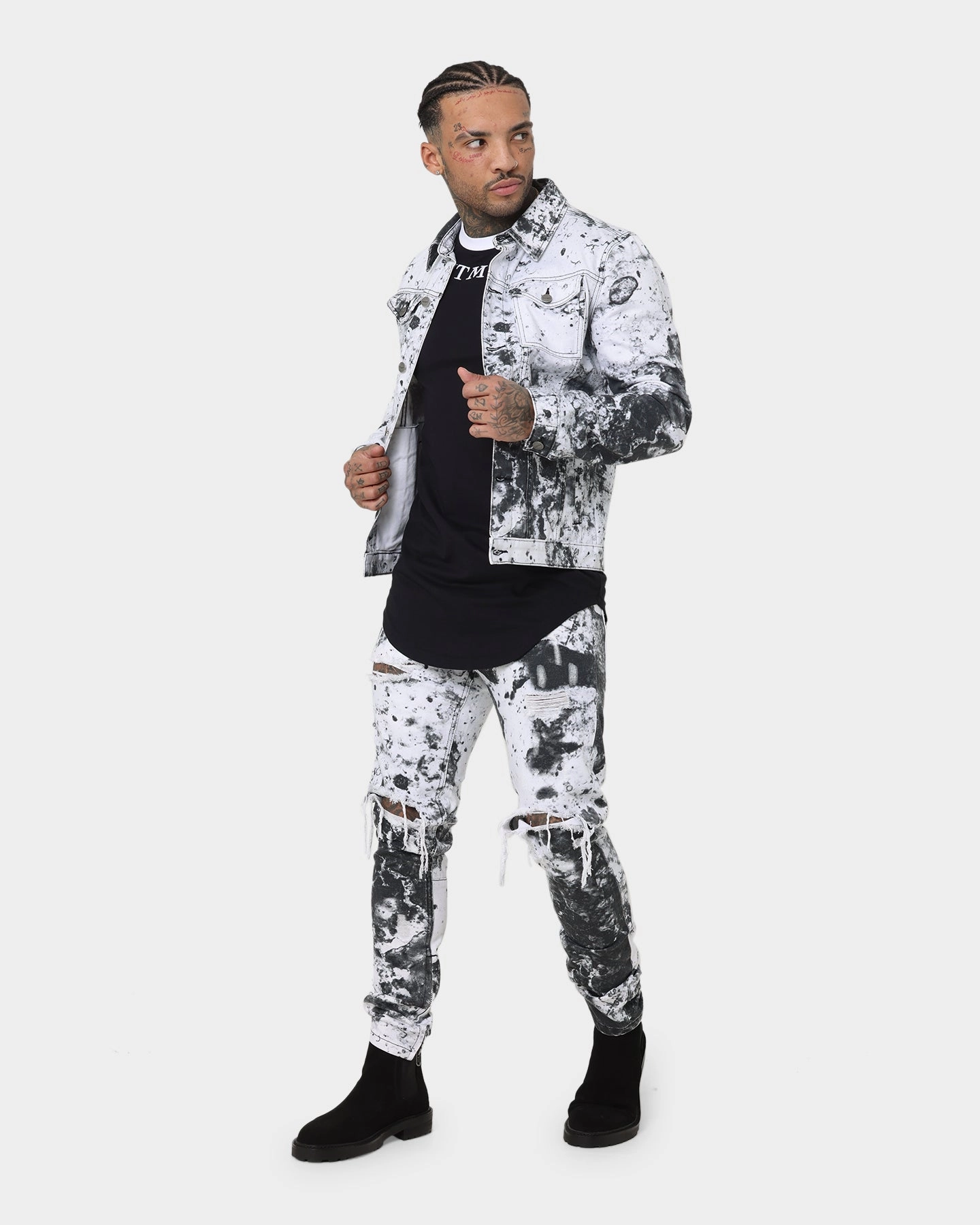 Saint Morta Acid Jean Jacket White/Black Minimal Utility Adjustable Drawstrings