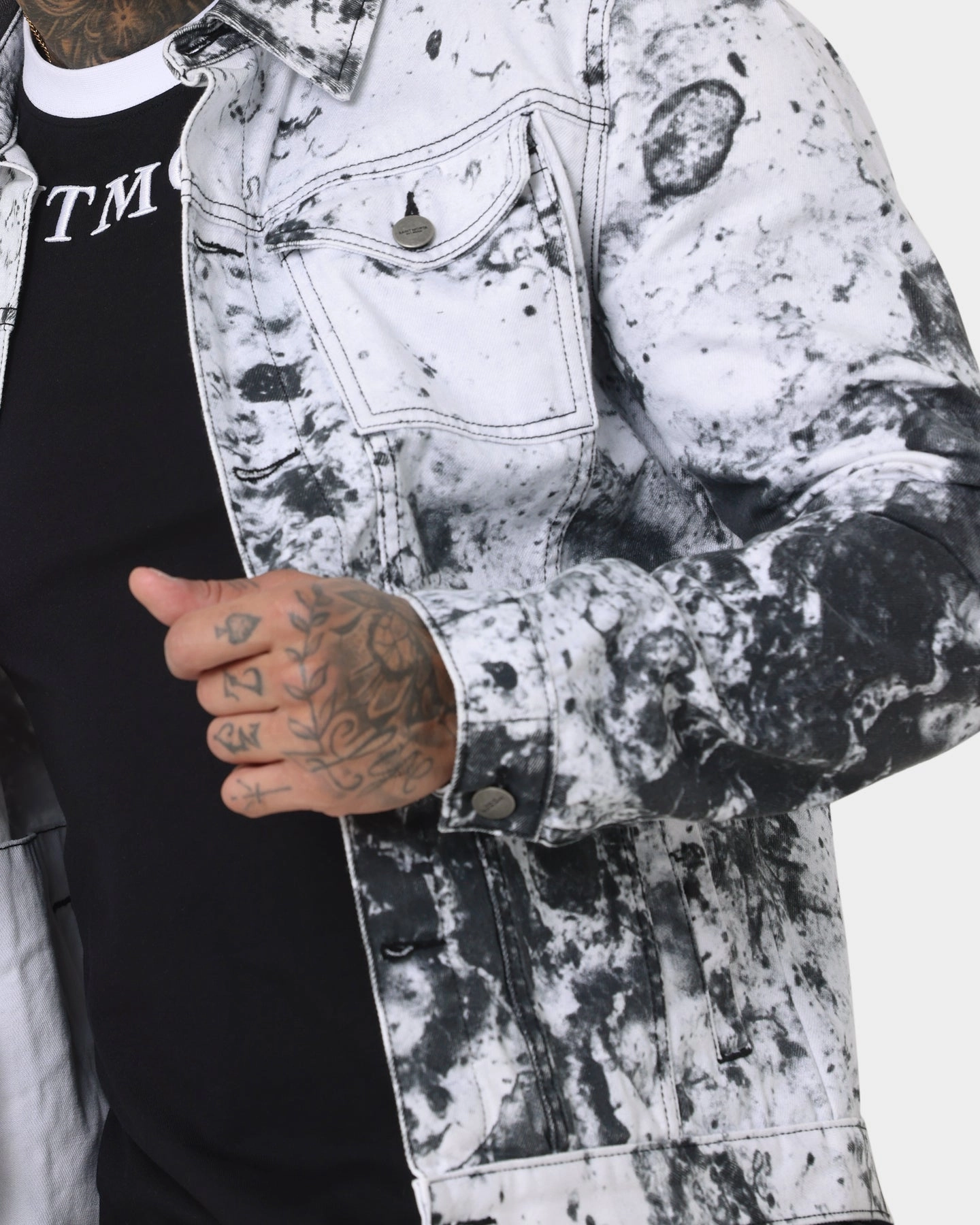 Saint Morta Acid Jean Jacket White/Black professional Pocket-square