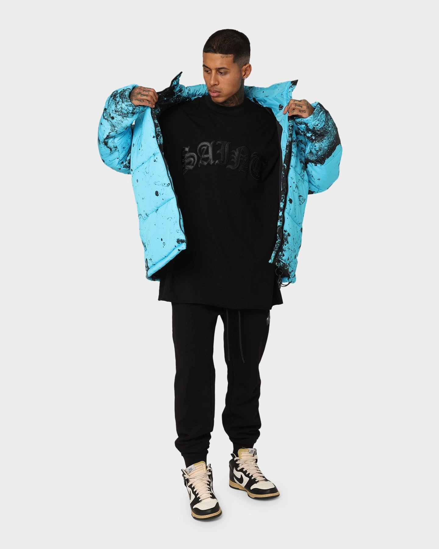 Saint Morta Acid Puffer Jacket Cyan/Black Flexible Hem