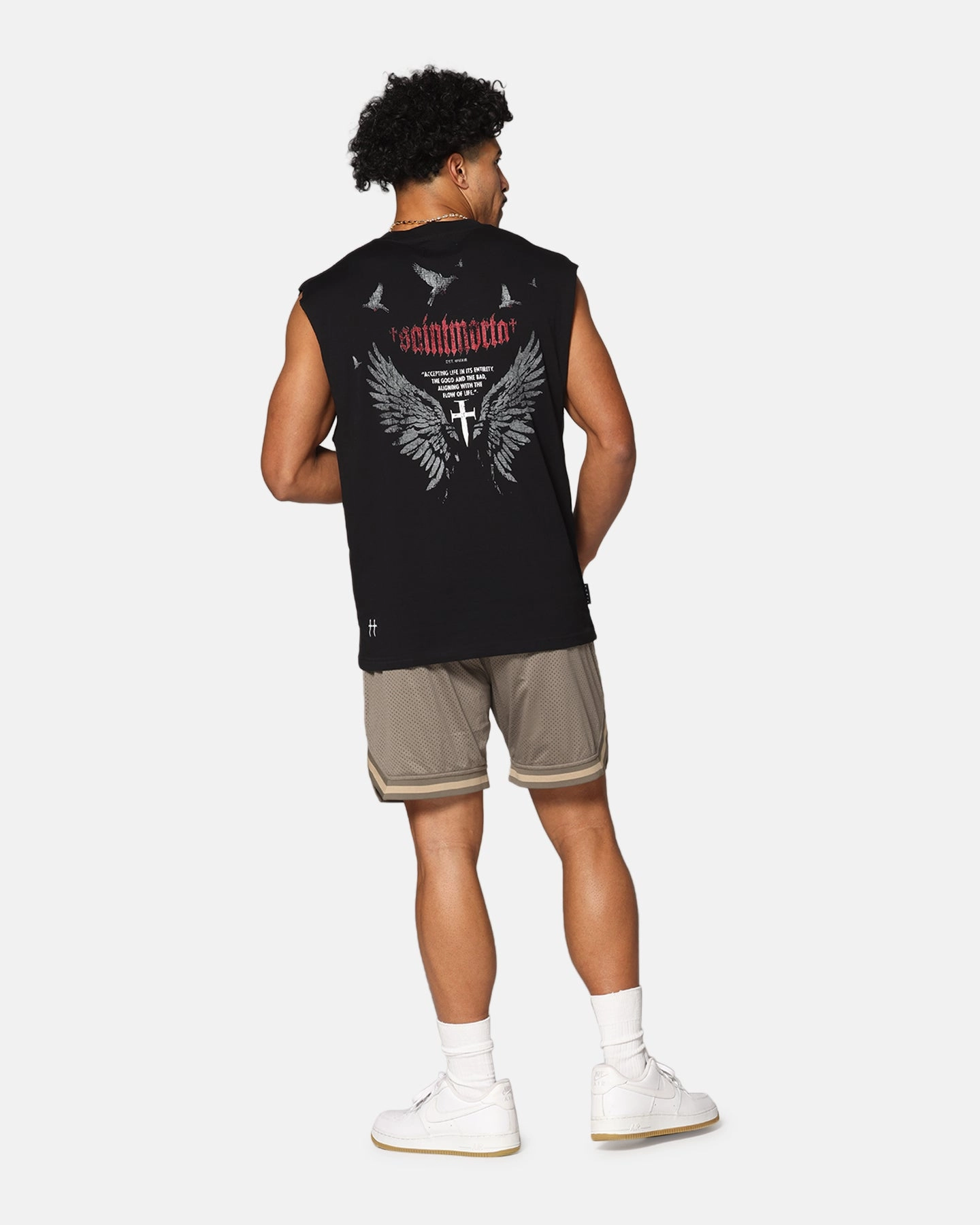 Saint Morta Amorfati Oversized Muscle T-Shirt Black Wrinkle Resistant Cloth