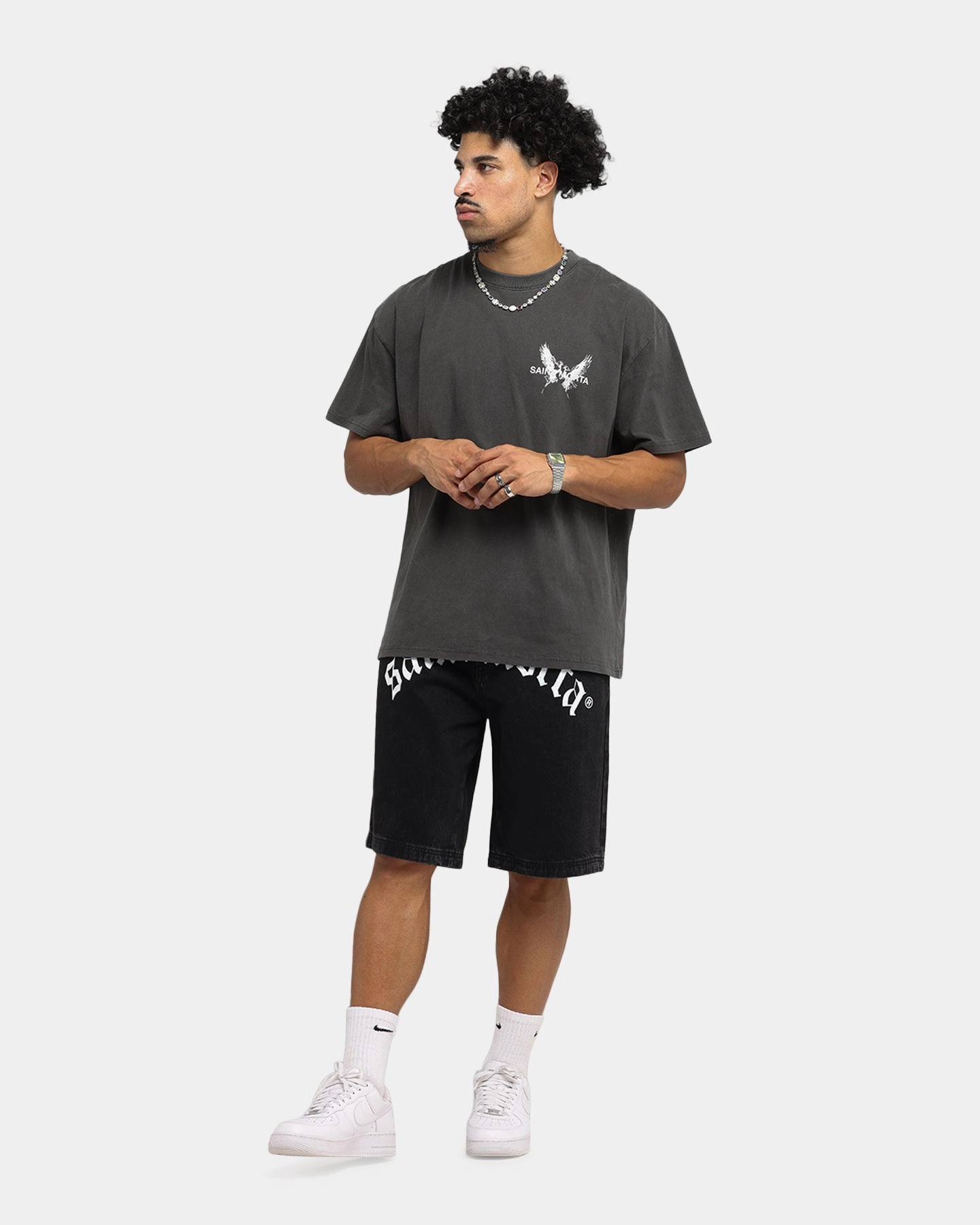 Saint Morta Amplus Gothic Denim Jort Shorts Black Shadow Adaptive Tension Control Seamless Edge Design