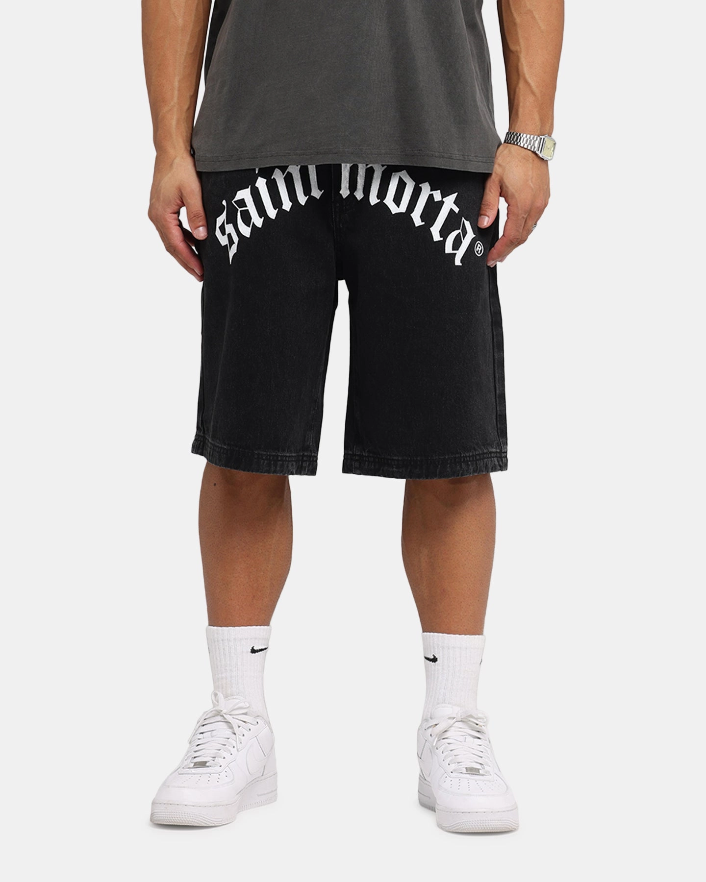 Saint Morta Amplus Gothic Denim Jort Shorts Black Shadow Move Easy