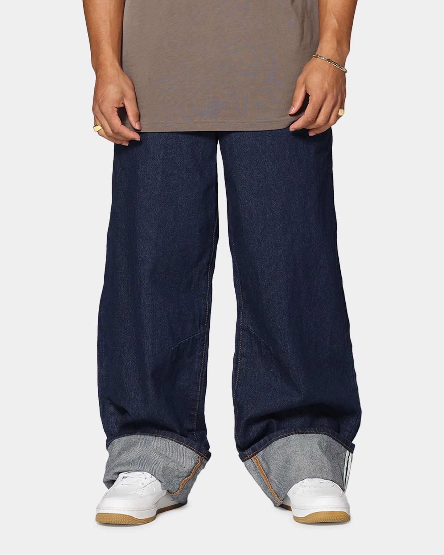 Chill Ready Go Out Style Saint Morta Amplus Selvedge Cuffed Jeans Indigo/Tan