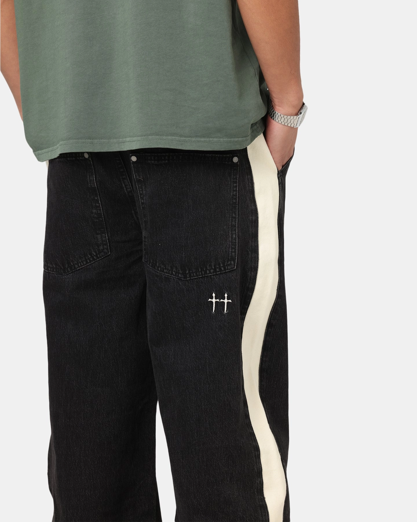 Saint Morta Amplus Sidewinder Jeans Black/Off White Urban appeal Cool Texture