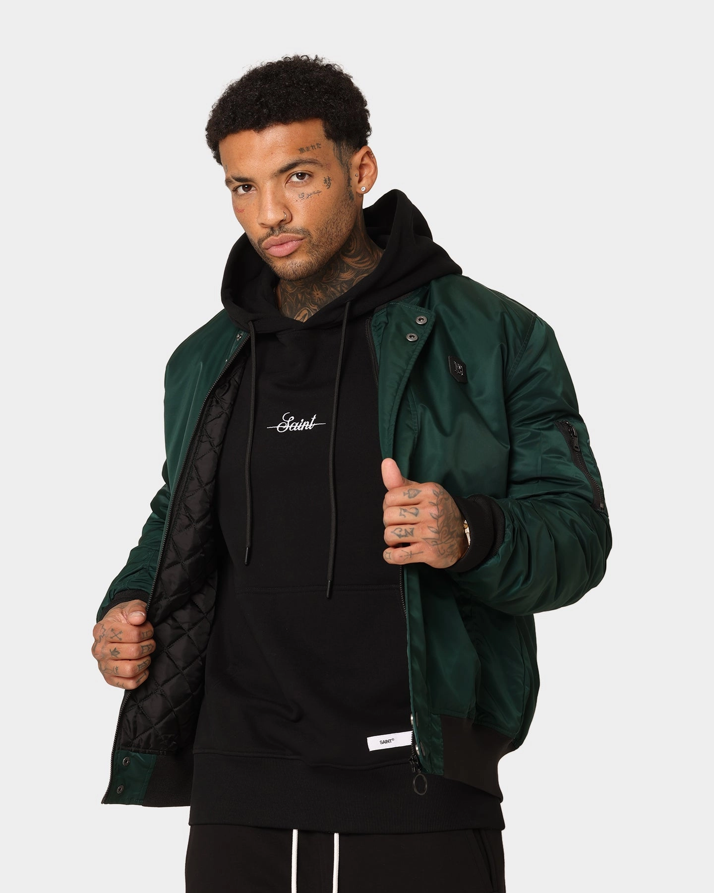 Saint Morta Annex Bomber Jacket Stadium Green Graphic Design foldable