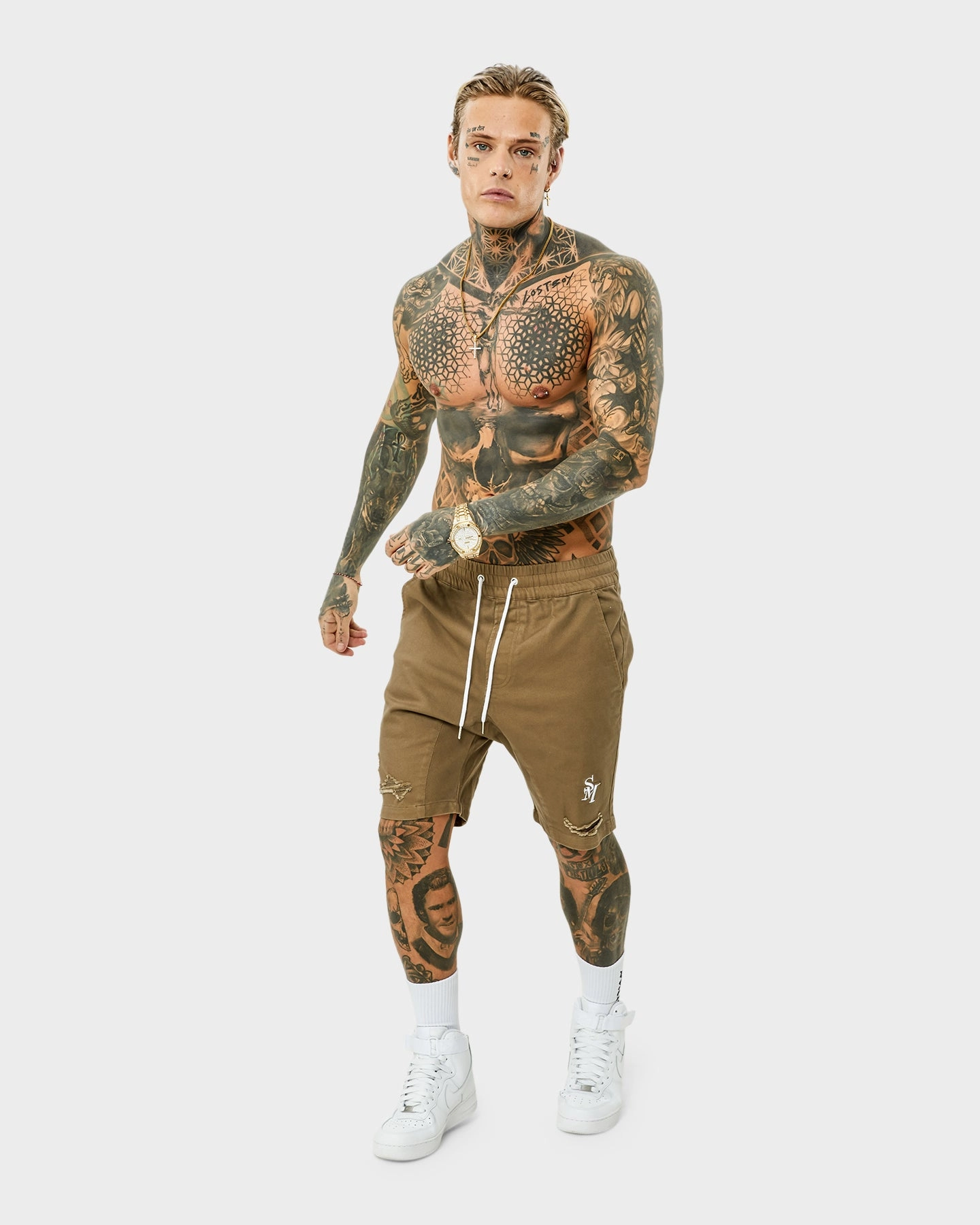 Laser Cut Edges AntiOdorTreatment Saint Morta Annex Denim Shorts Brown