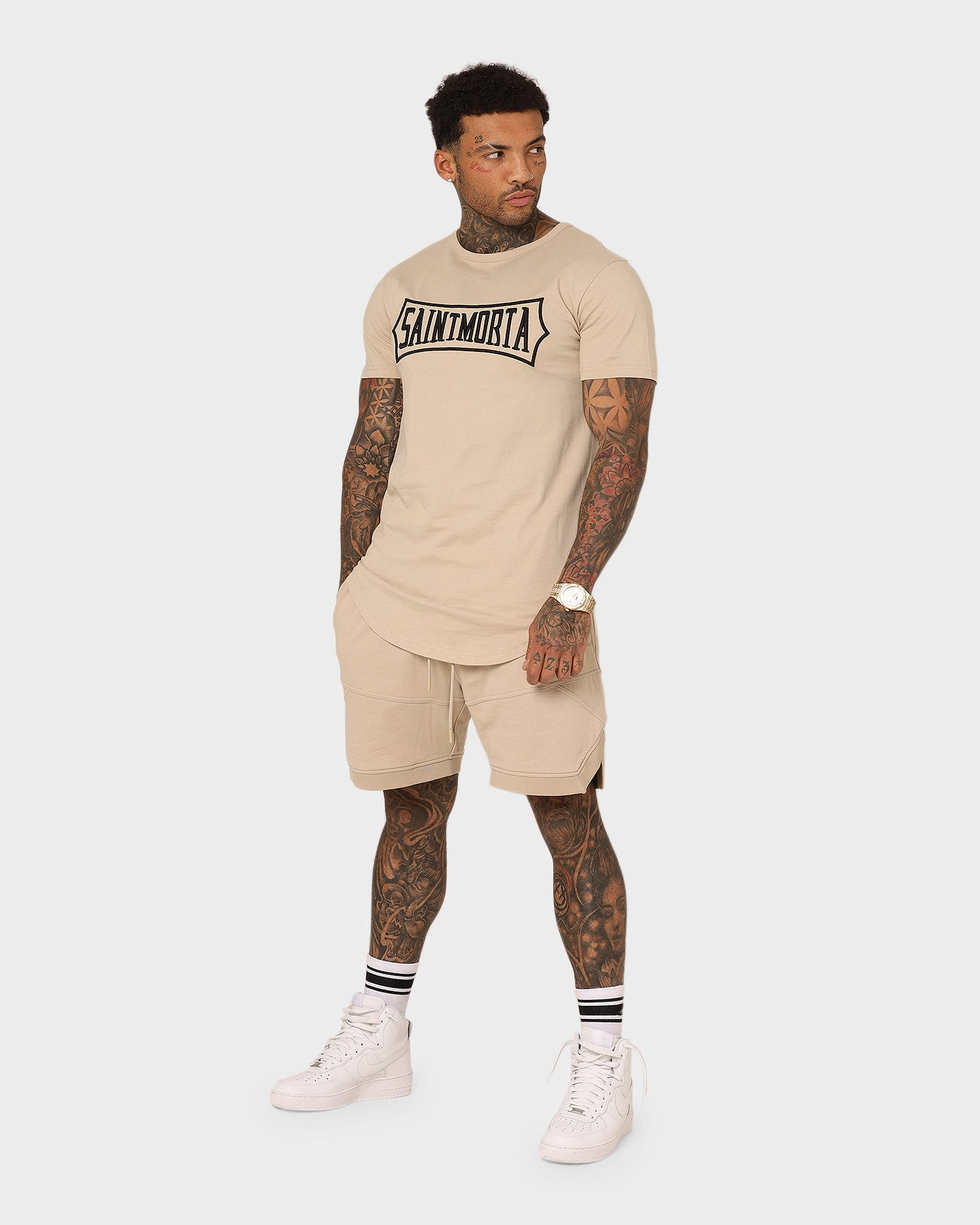 Wide-leg cut Perfect Comfort Saint Morta Annex Inset Basketball Shorts Stone
