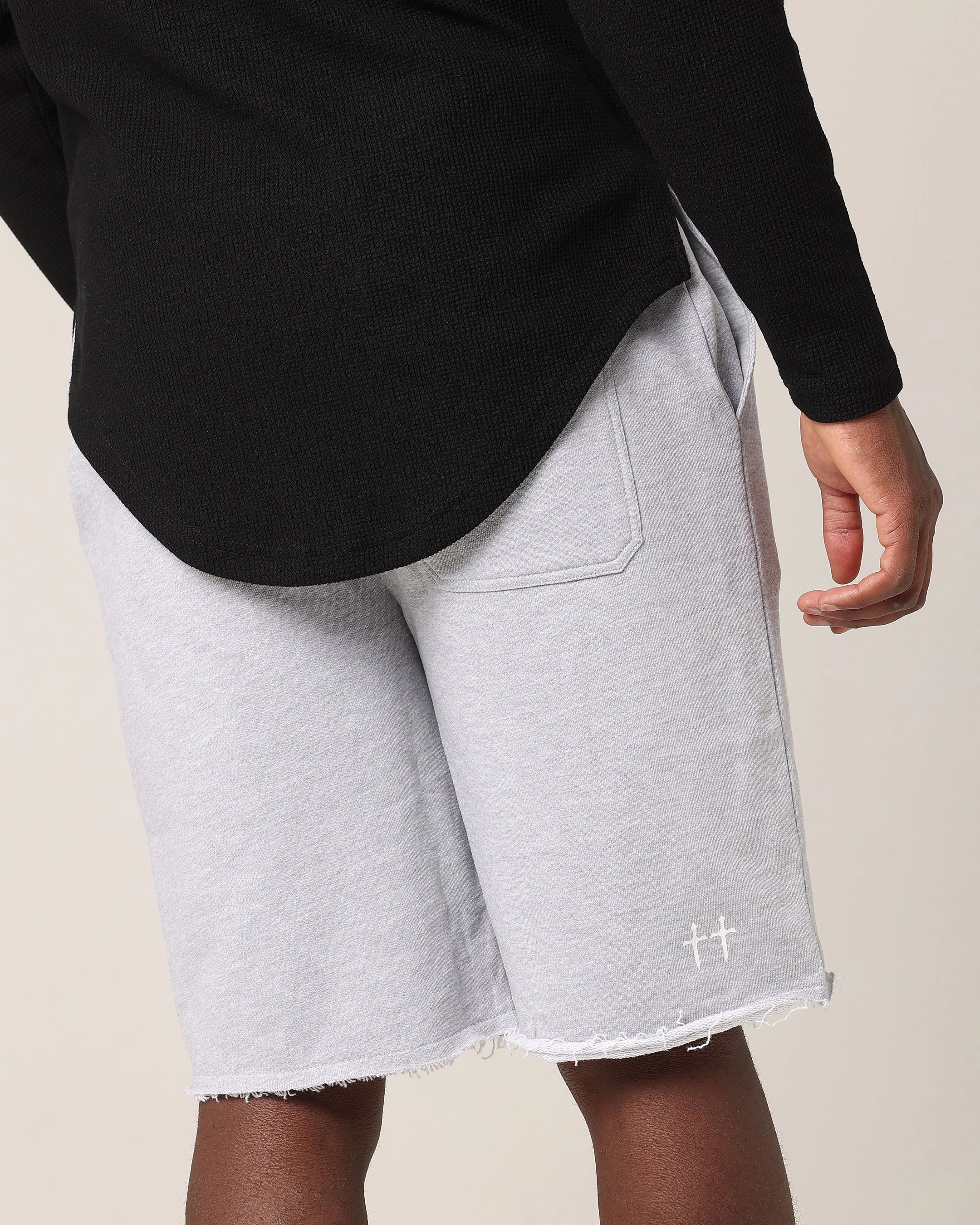 Saint Morta Baggy 90's Sweat Shorts Light Grey Marl Blazer artisanal quality