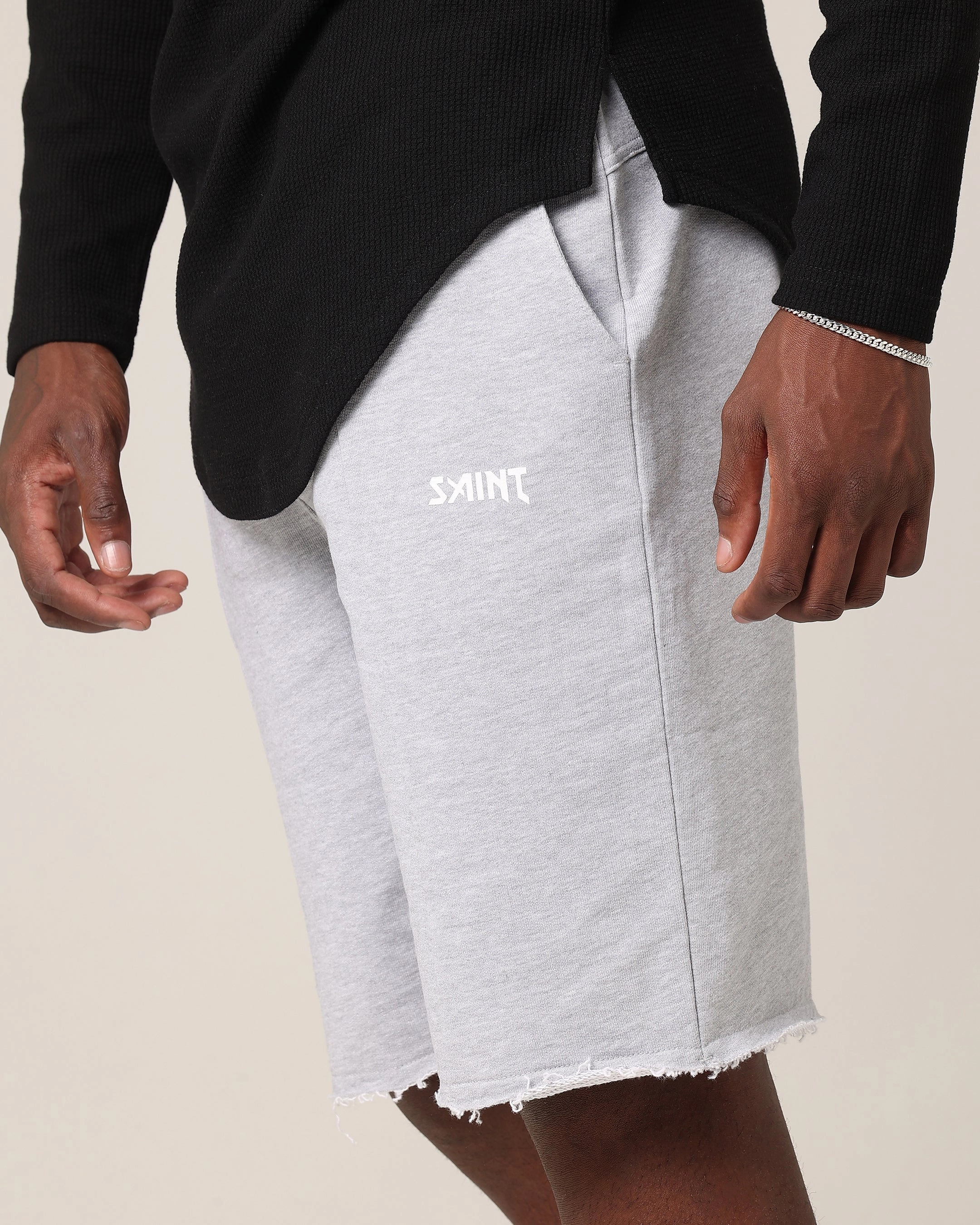 Saint Morta Baggy 90's Sweat Shorts Light Grey Marl Reinforced Seams