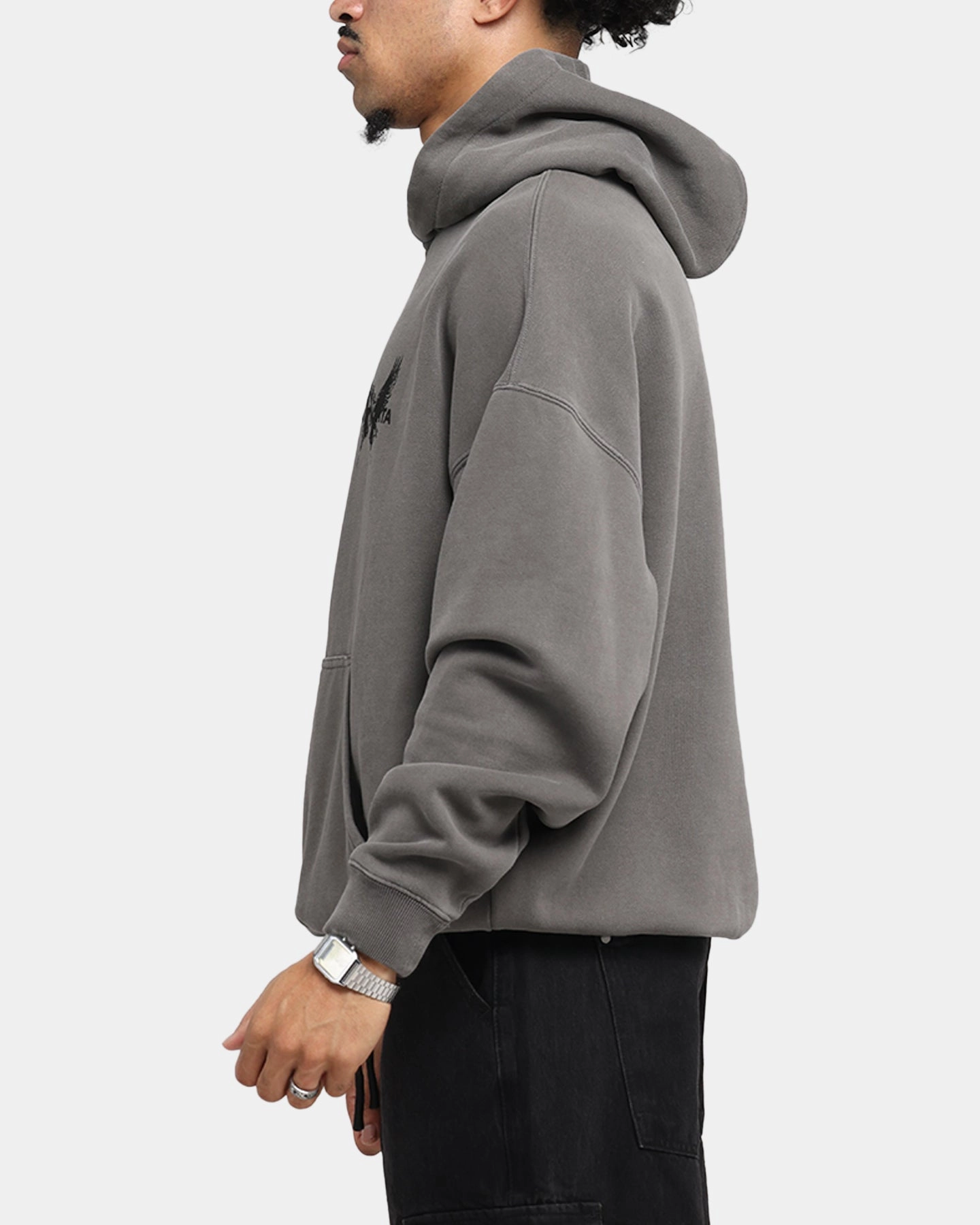 Soft Inner Lining Saint Morta Black Doves Boxy Hoodie Washed Charcoal