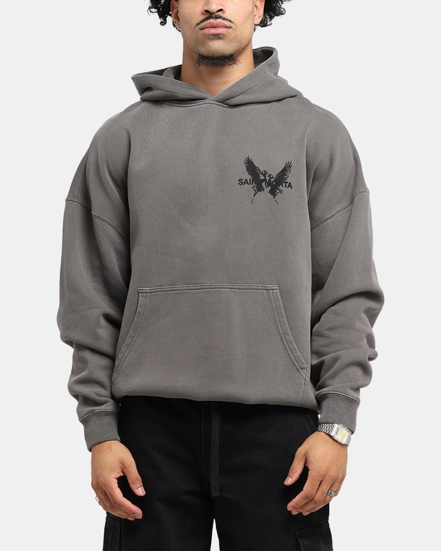 Saint Morta Black Doves Boxy Hoodie Washed Charcoal Modern