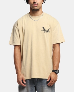 Saint Morta Black Doves Boxy T-Shirt Stone Bohemian Fashion Layering