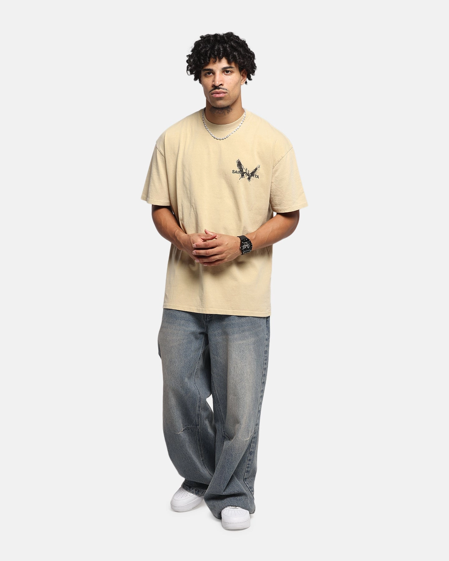 Casual Day Wear men's clothing Saint Morta Black Doves Boxy T-Shirt Stone