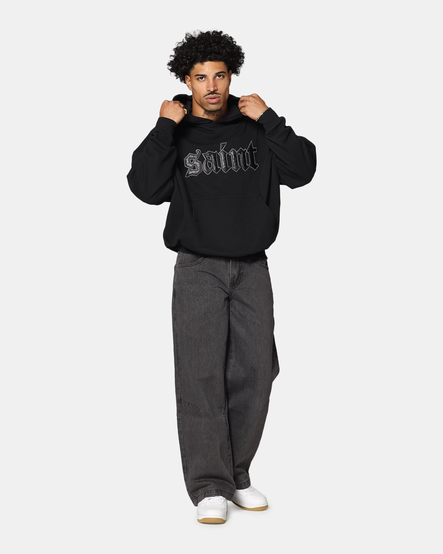 Saint Morta Cambronne Layered Boxy Hoodie Black/Black short term lease High Collar Design