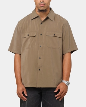 Versatile Look Petite Fit Saint Morta Cargo Button Up Shirt Khaki Green