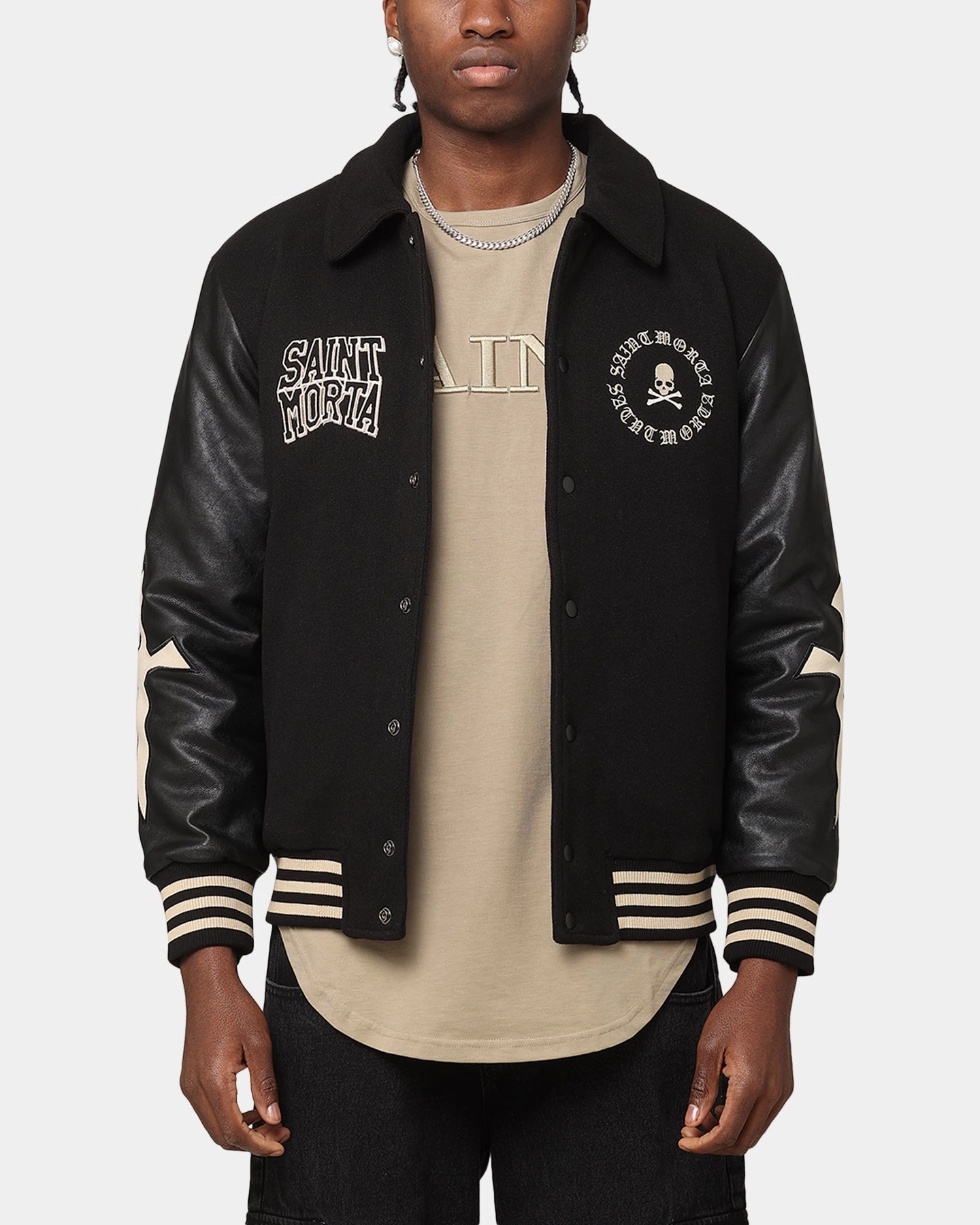 Urban Edge Saint Morta Ceremonies Varsity Jacket Black/Tan