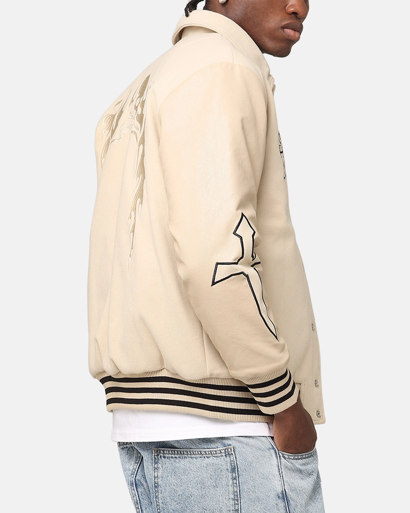 Fashionable Style Advertise Saint Morta Ceremonies Varsity Jacket Stone