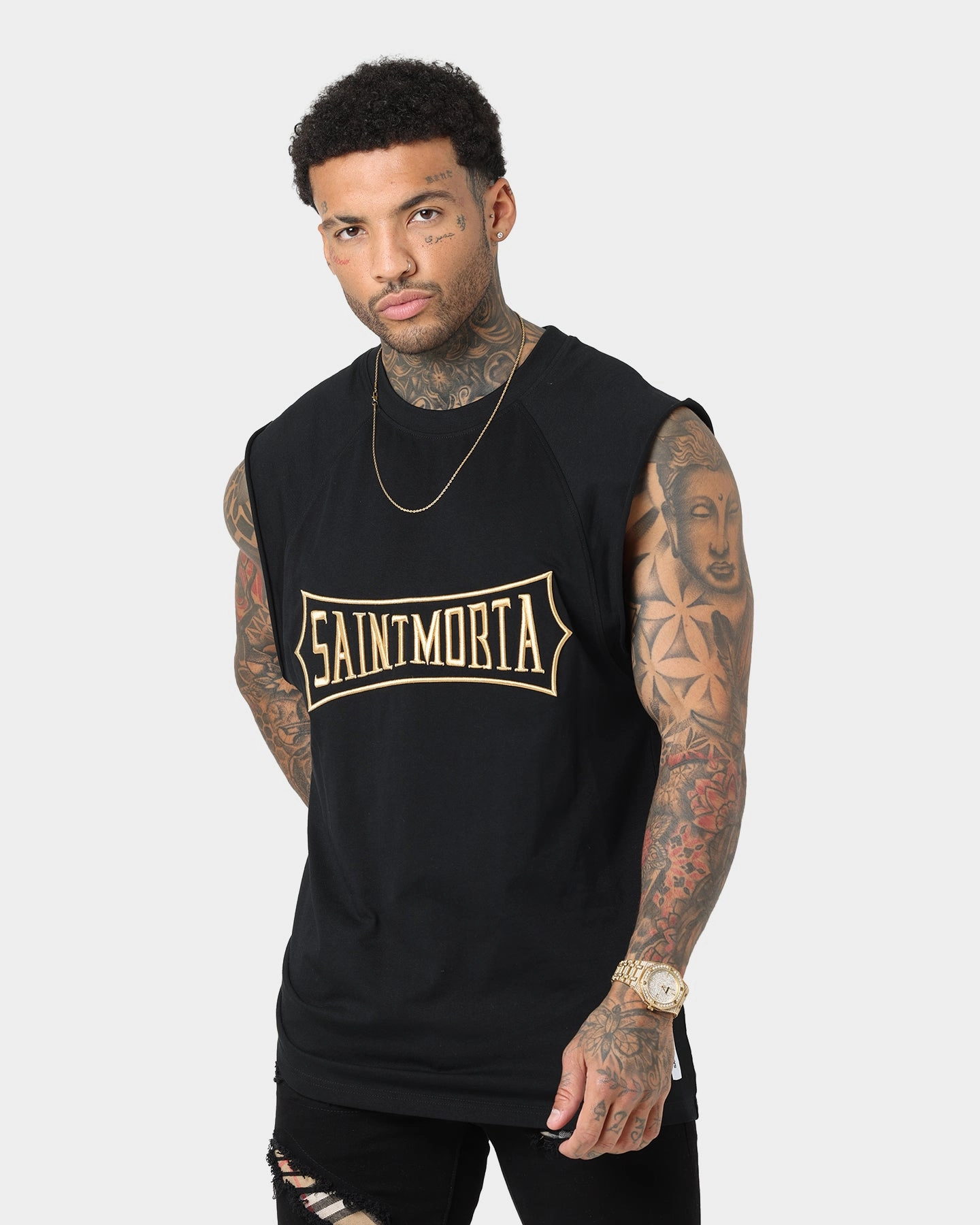Saint Morta Ceremony Raglan Muscle T-Shirt Black/Gold Versatile Option anti static