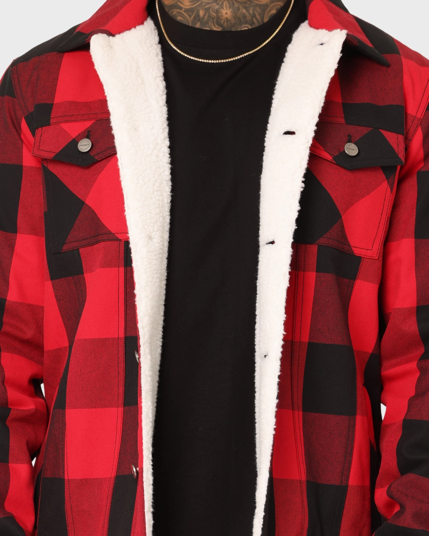 Saint Morta Checks Sherpa Jacket Black/Red motorcyclist Reflective Safety Trim
