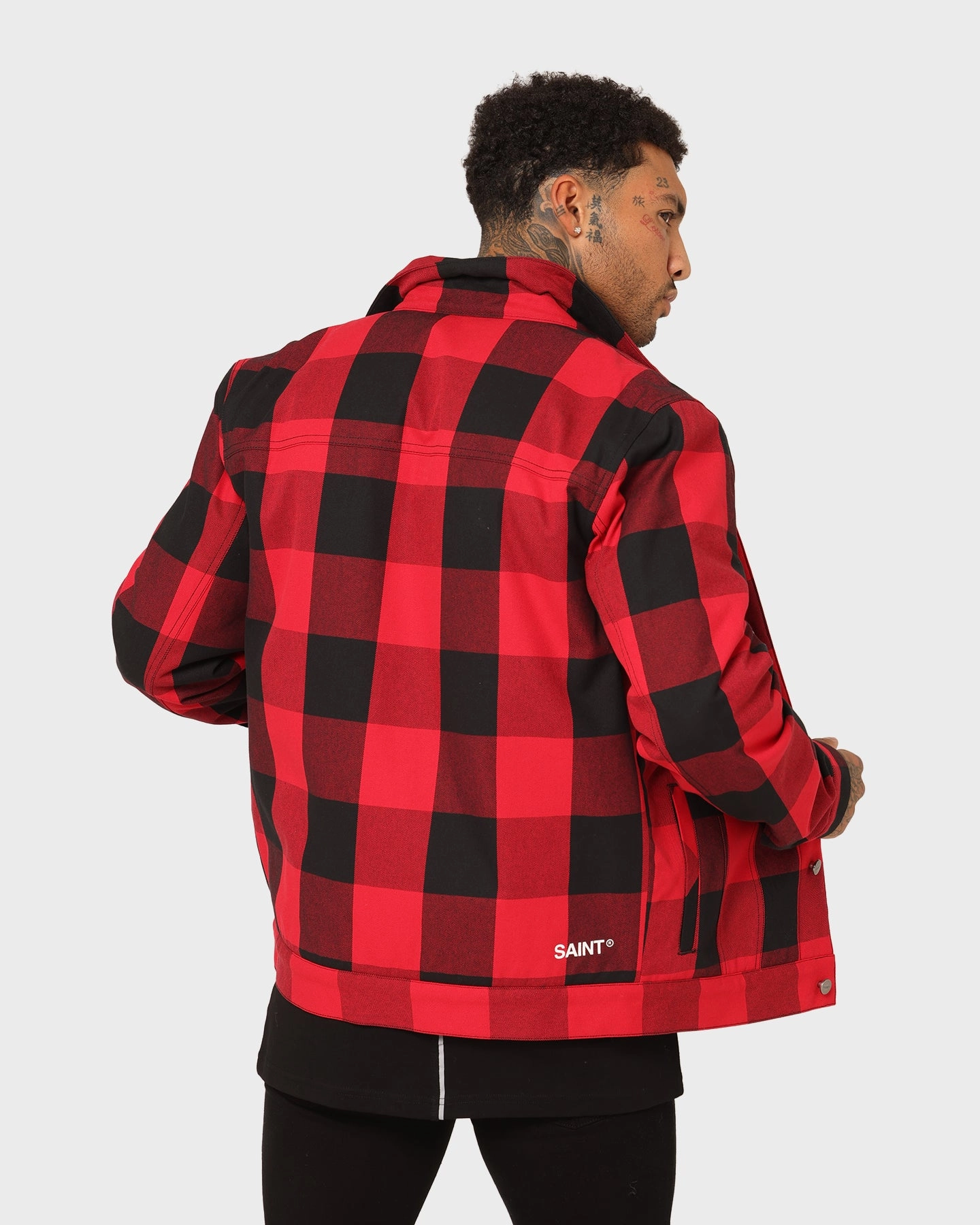 Saint Morta Checks Sherpa Jacket Black/Red Statement Piece Rack