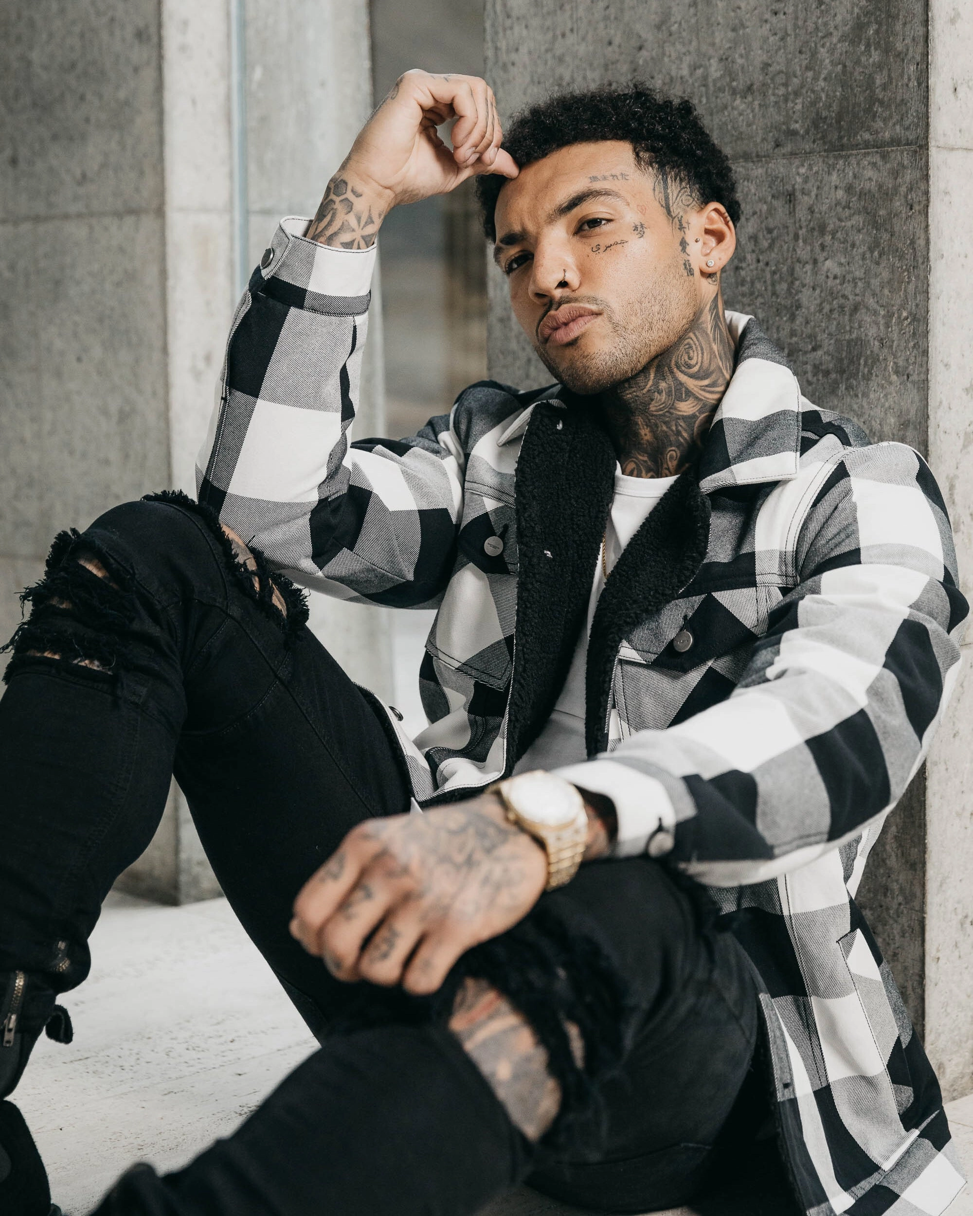Non Bulky Insulation Budget - friendly Saint Morta Checks Sherpa Jacket Black/White
