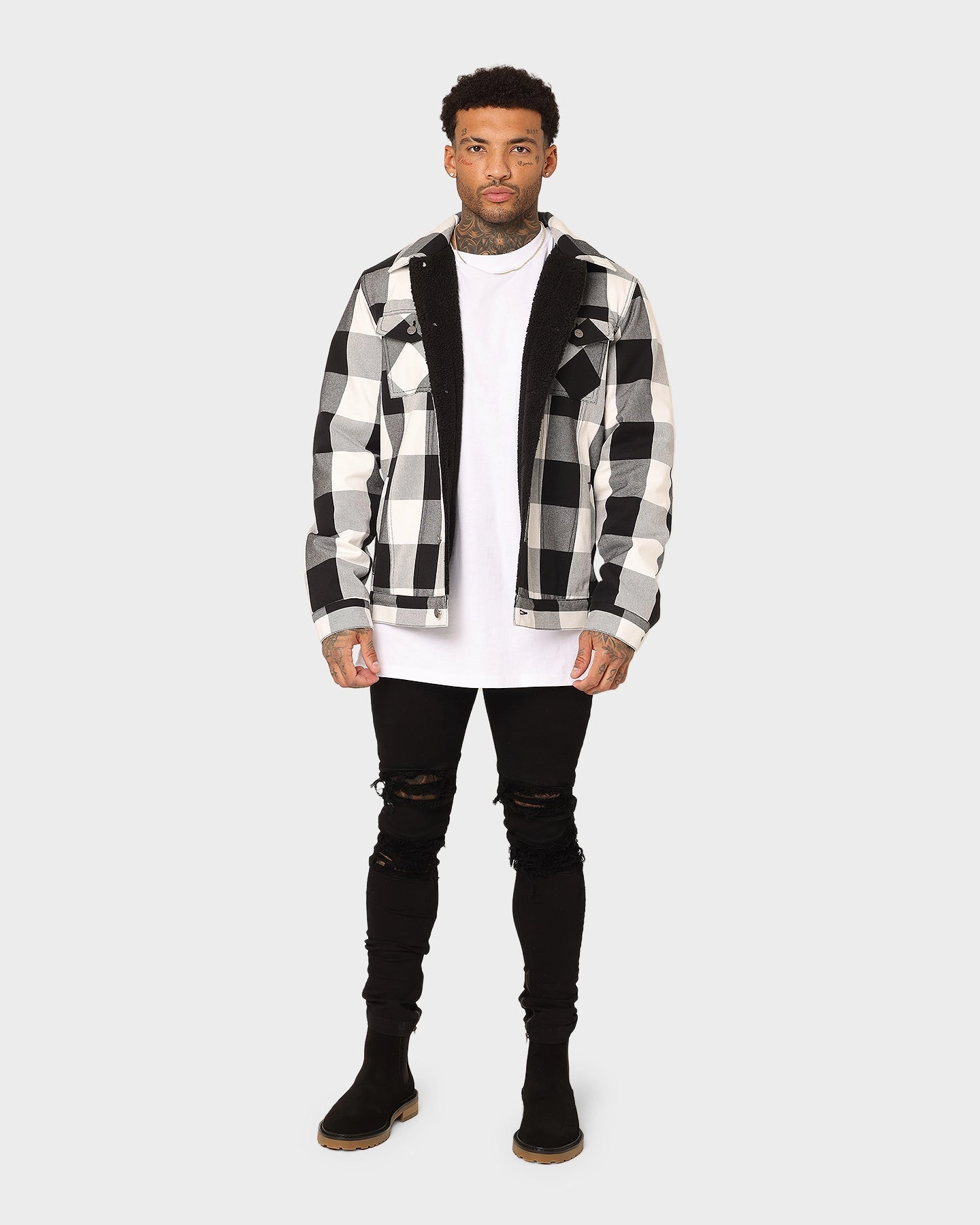 Saint Morta Checks Sherpa Jacket Black/White Easy Fit Unique