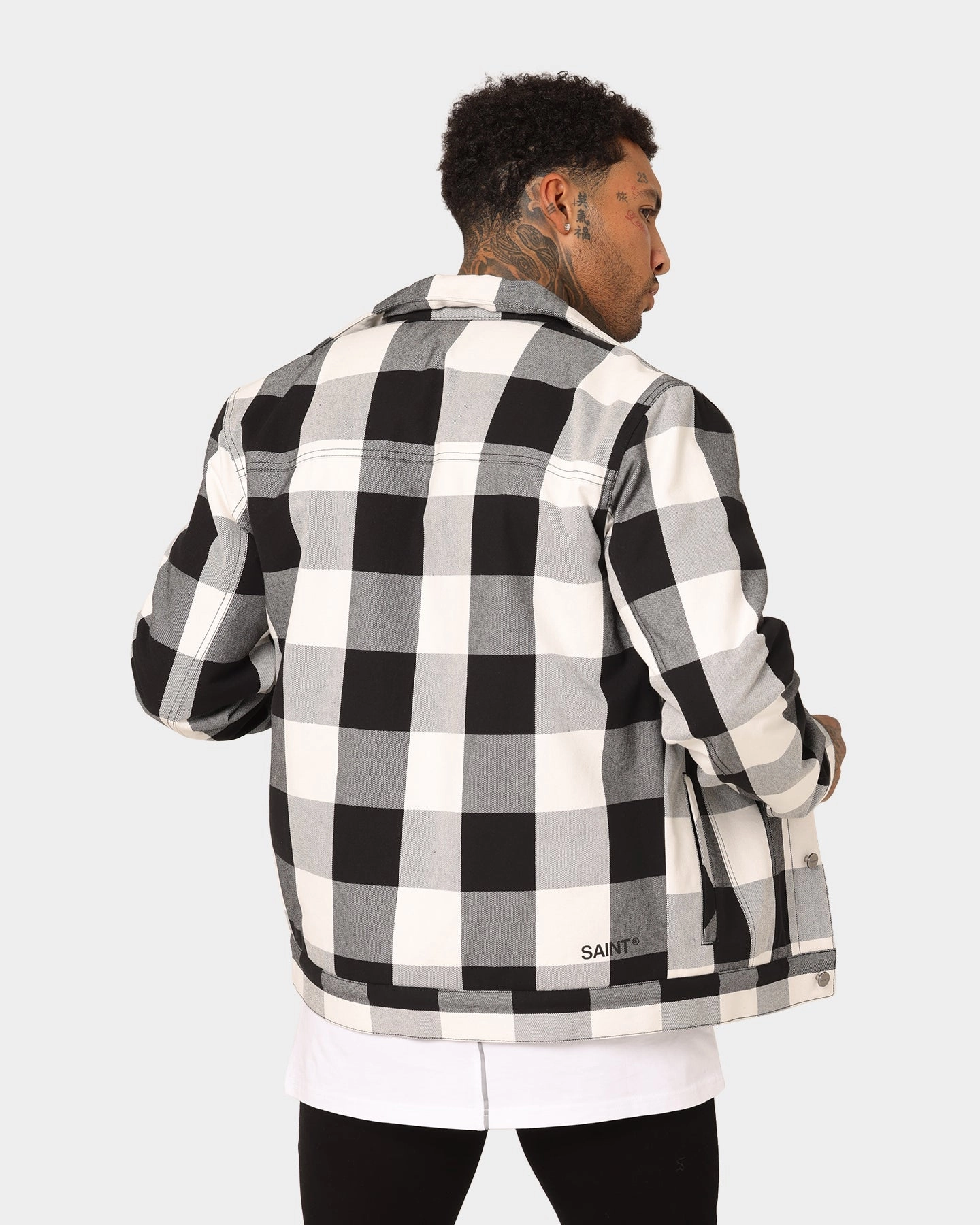 Eco Friendly Insulation Easter Saint Morta Checks Sherpa Jacket Black/White