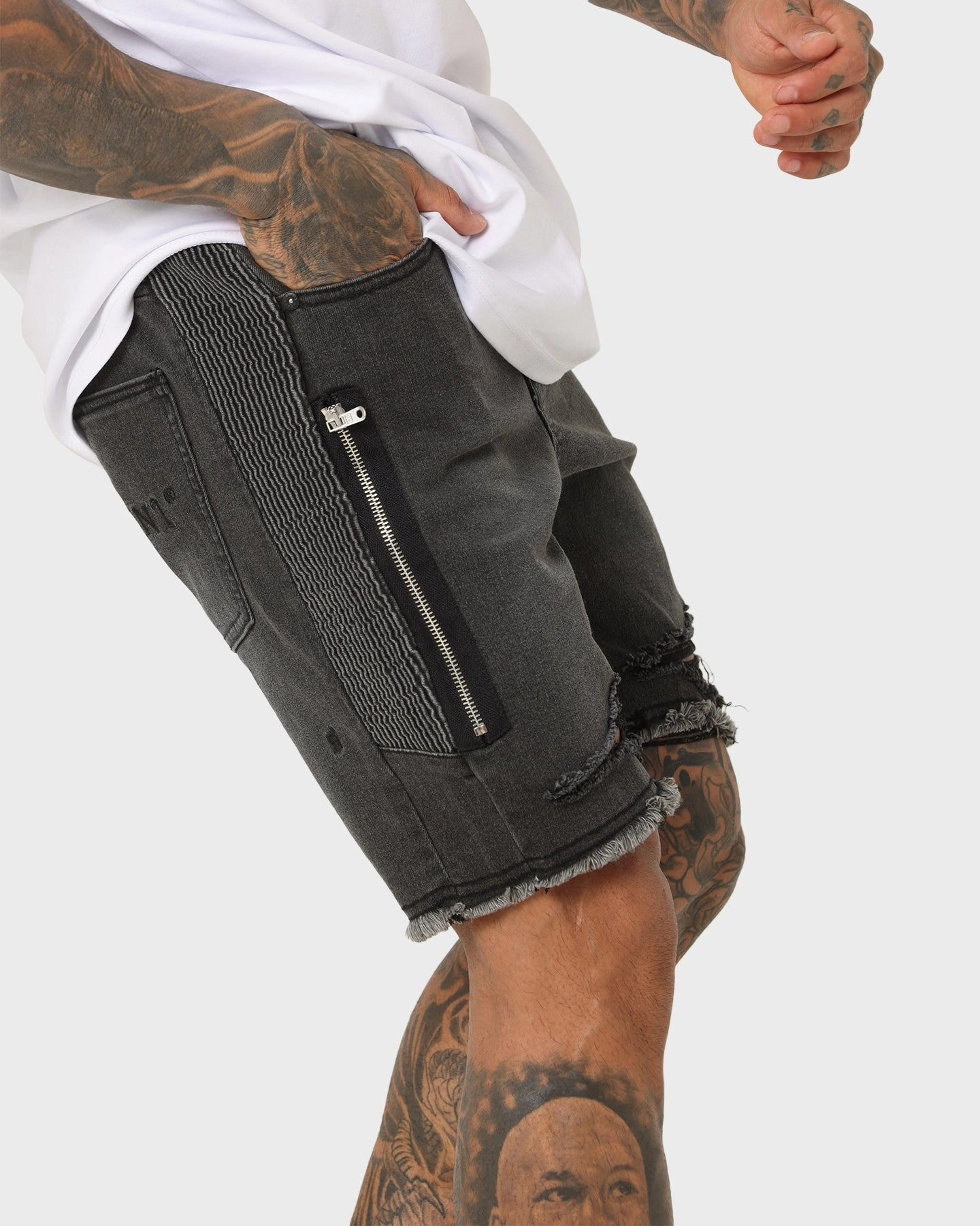 No Slip Grip Saint Morta Codex Denim Shorts Vintage Black