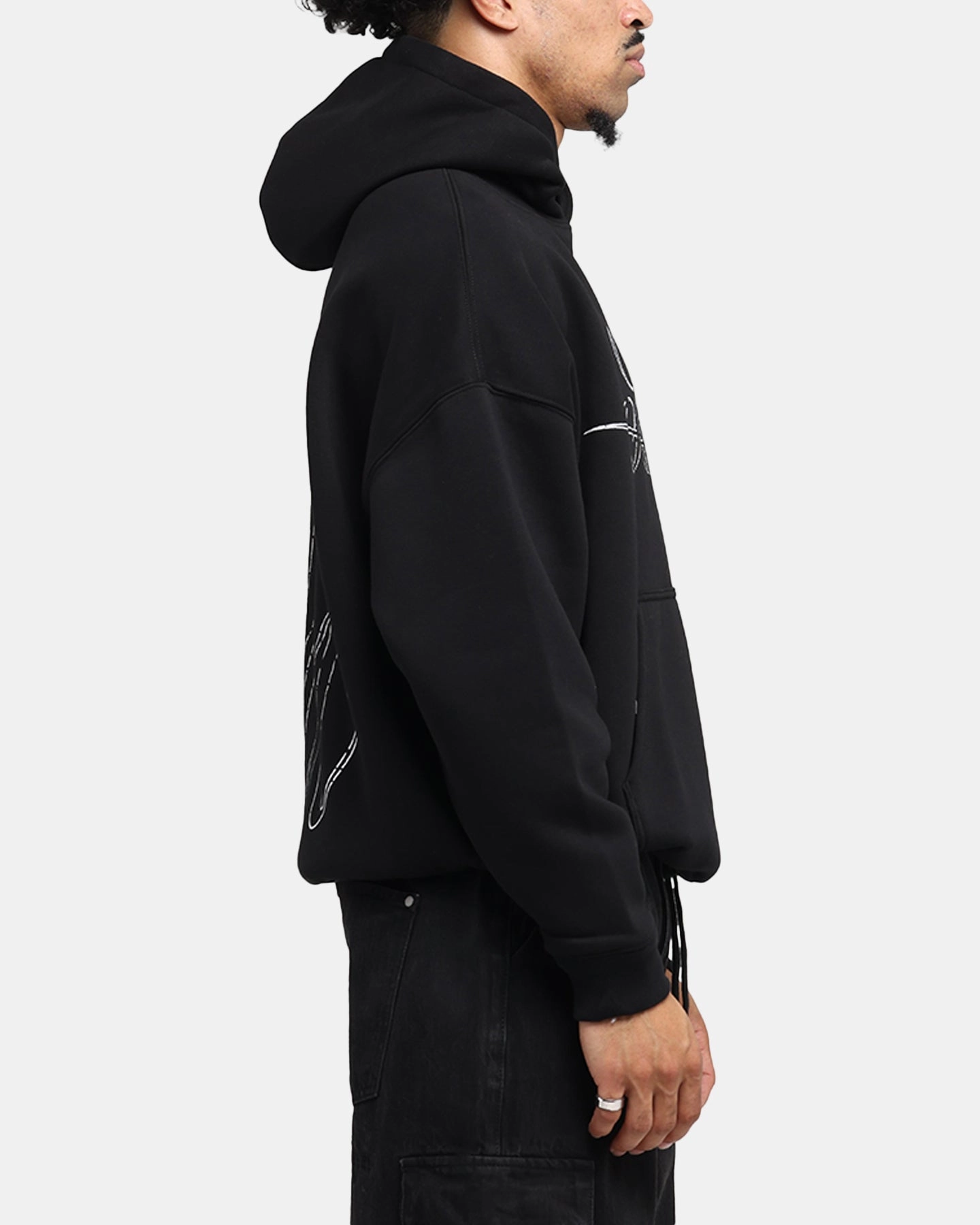 Saint Morta Cursive Boxy Hoodie Black aluminum body Stay Flexible