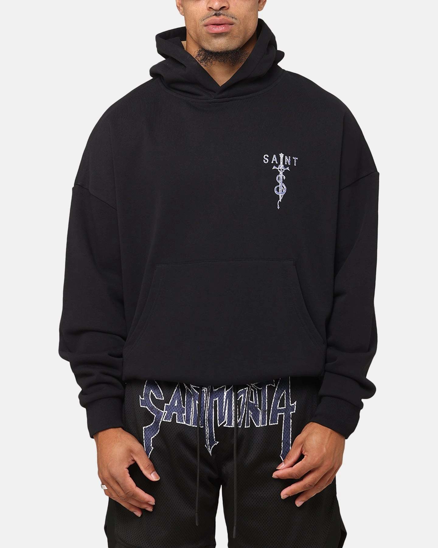 Saint Morta Daggers Boxy Hoodie Black/Purple Daily Fit PreShrunk Cotton Blend