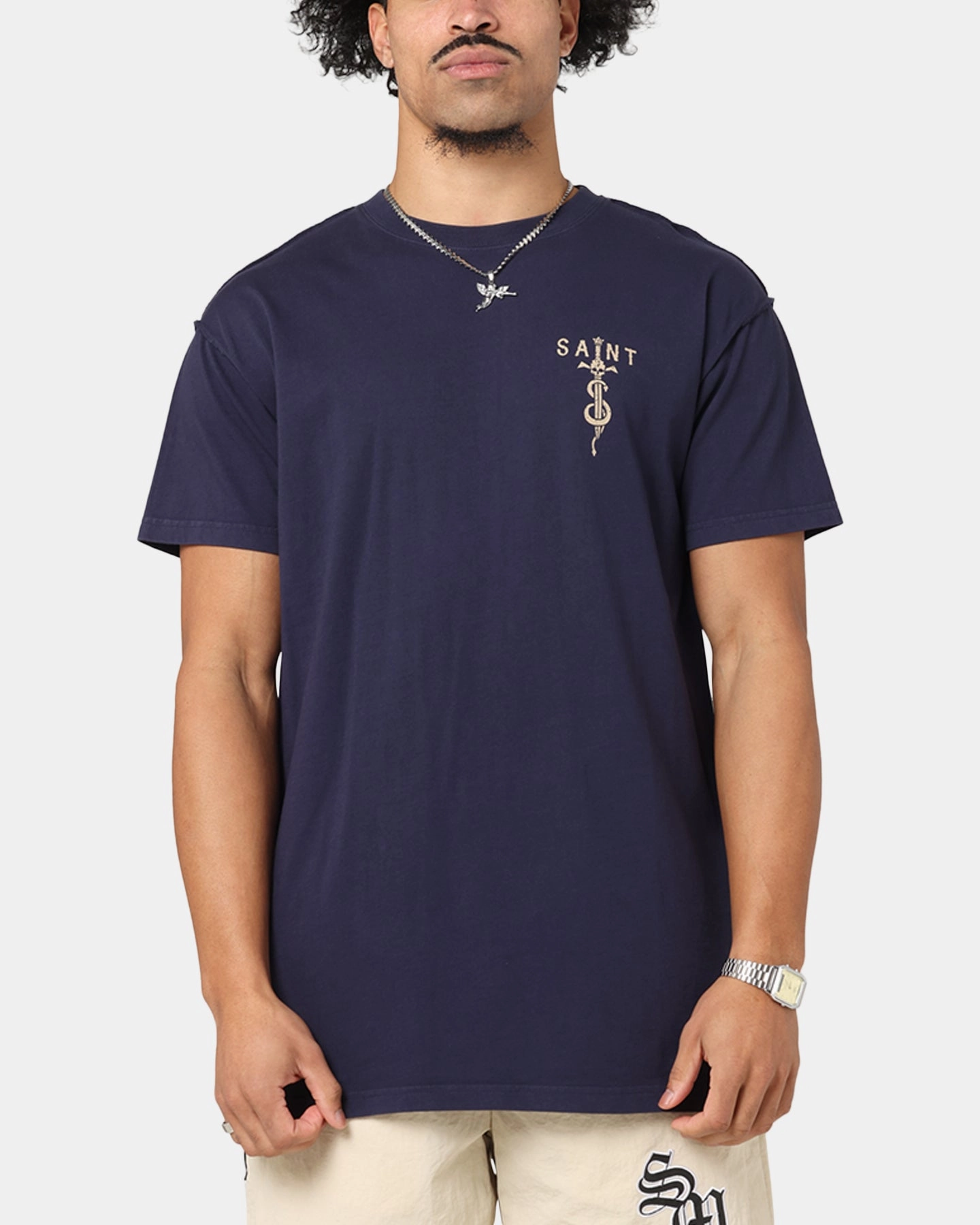 Luxury exclusivity Smooth Jersey Texture Saint Morta Daggers Lafayette T-Shirt Indigo