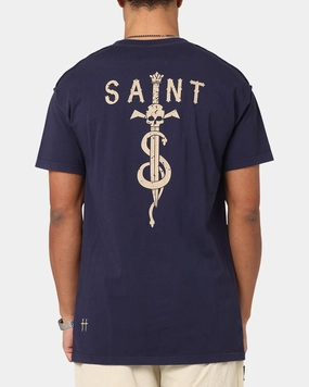 Saint Morta Daggers Lafayette T-Shirt Indigo Distressed Hem Finish