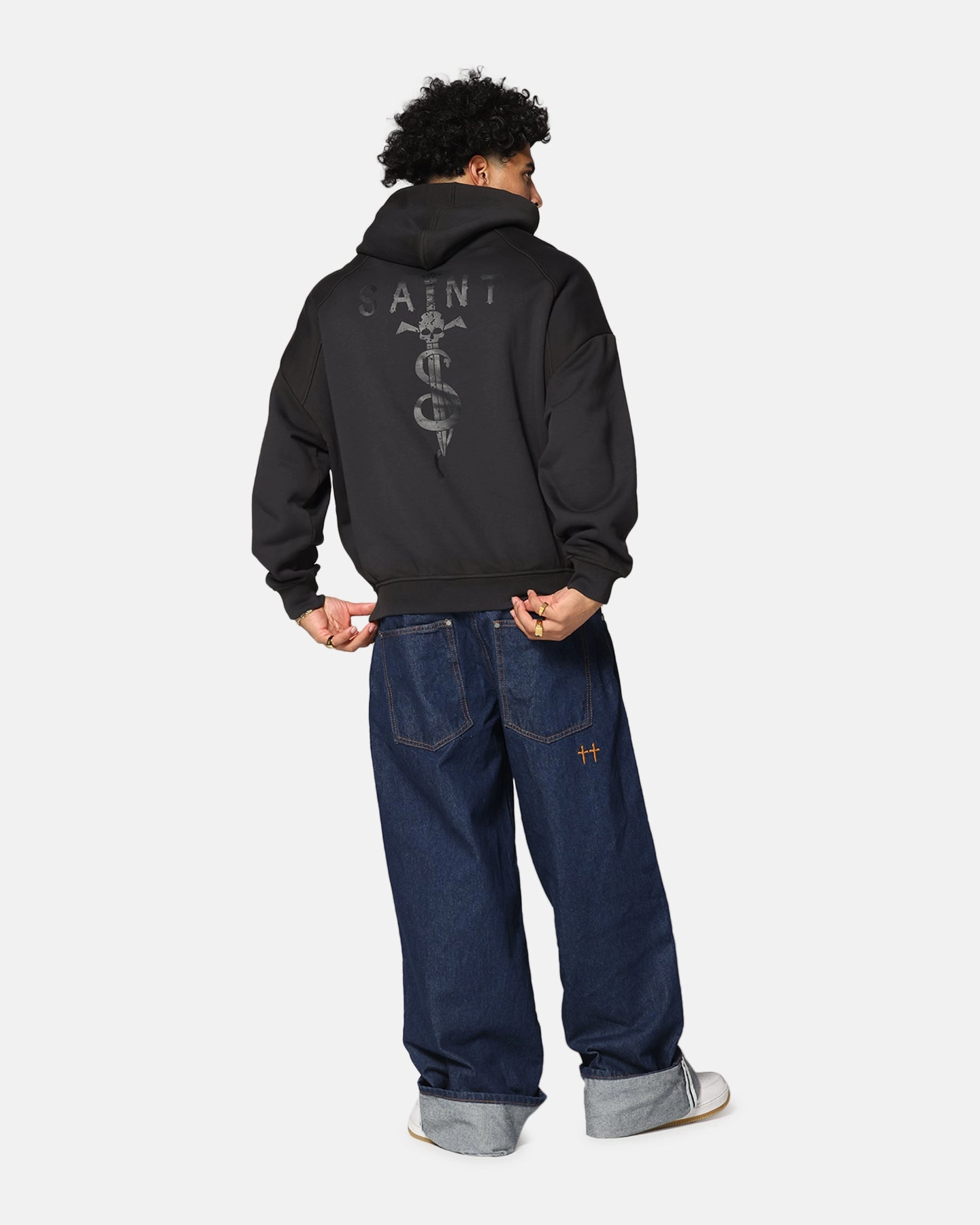 Minimal Lightness Saint Morta Daggers Premium Hoodie Contrast Black