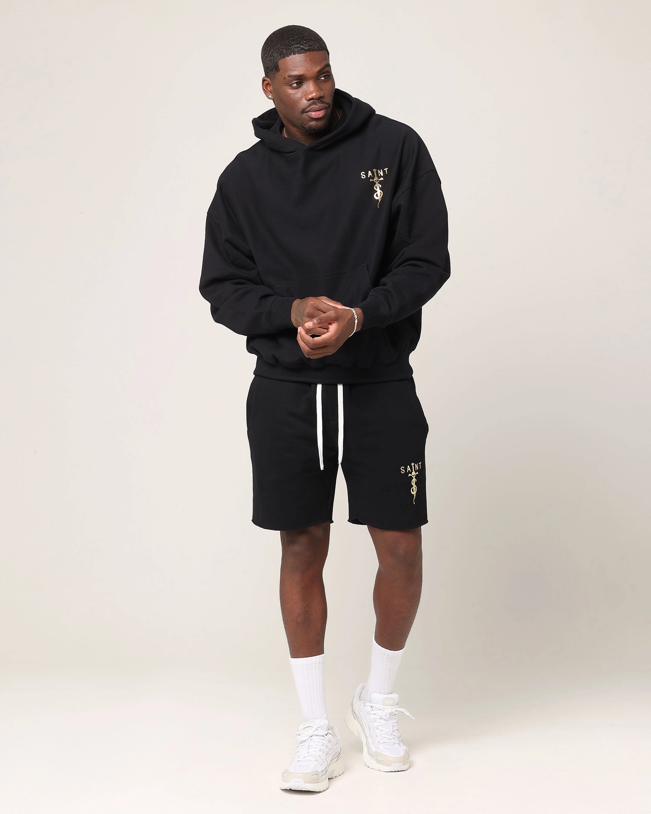 Saint Morta Daggers Sweat Shorts Black/Gold Low Profile Waistband Versatile Piece