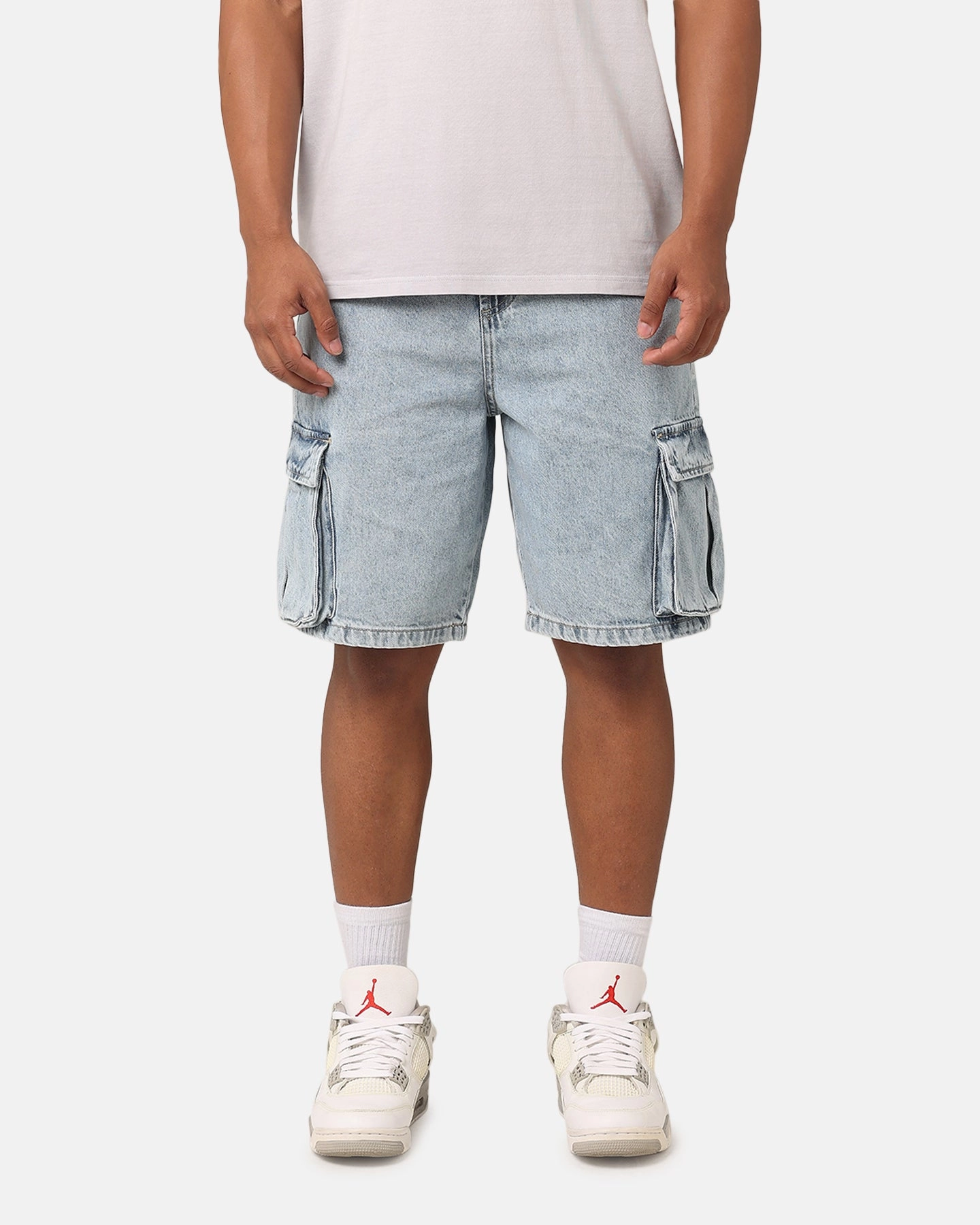 Pocket Reinforcement Saint Morta Denim Cargo Shorts Light Blue Denim