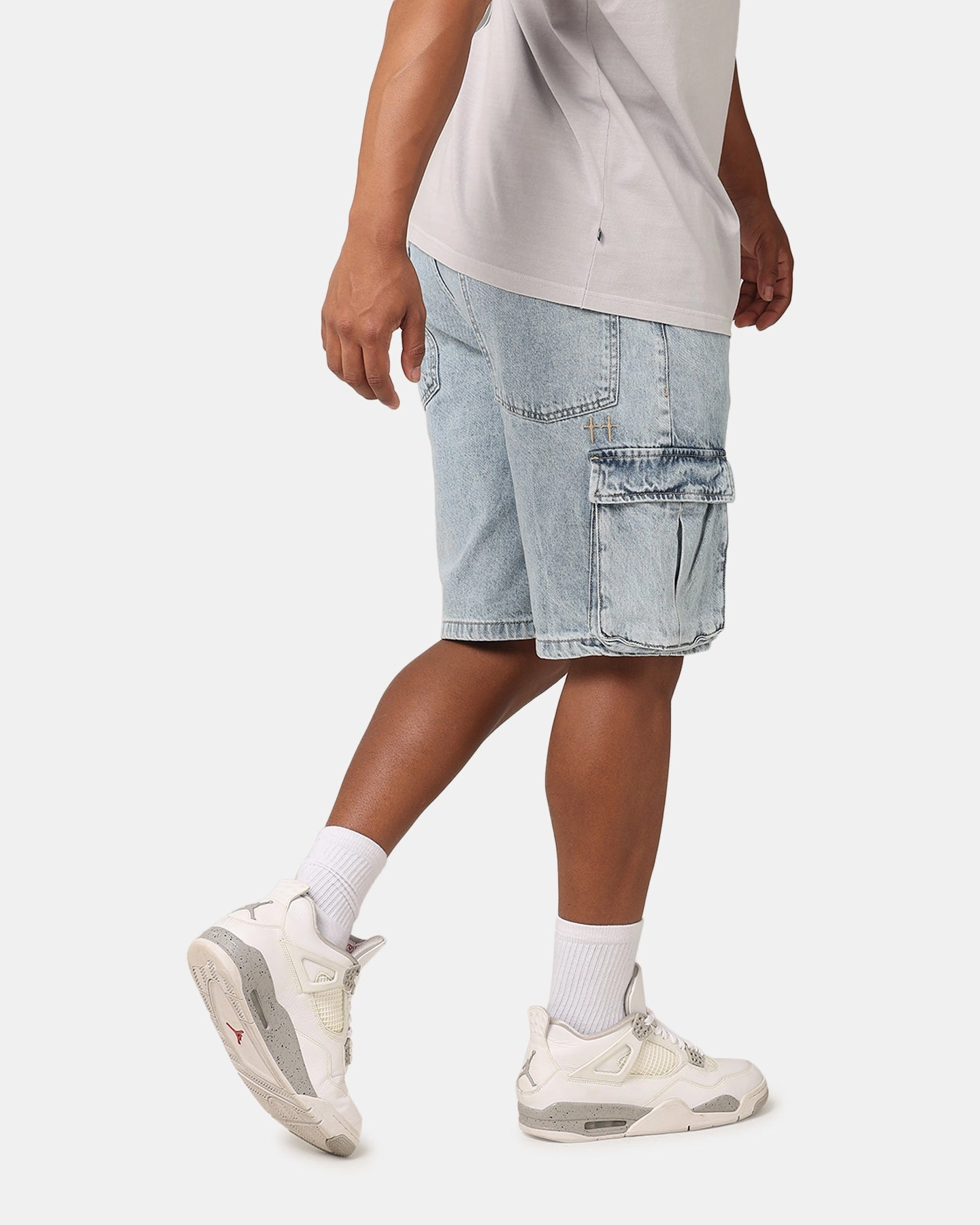 Urban Fashion WindResistantWeave Saint Morta Denim Cargo Shorts Light Blue Denim