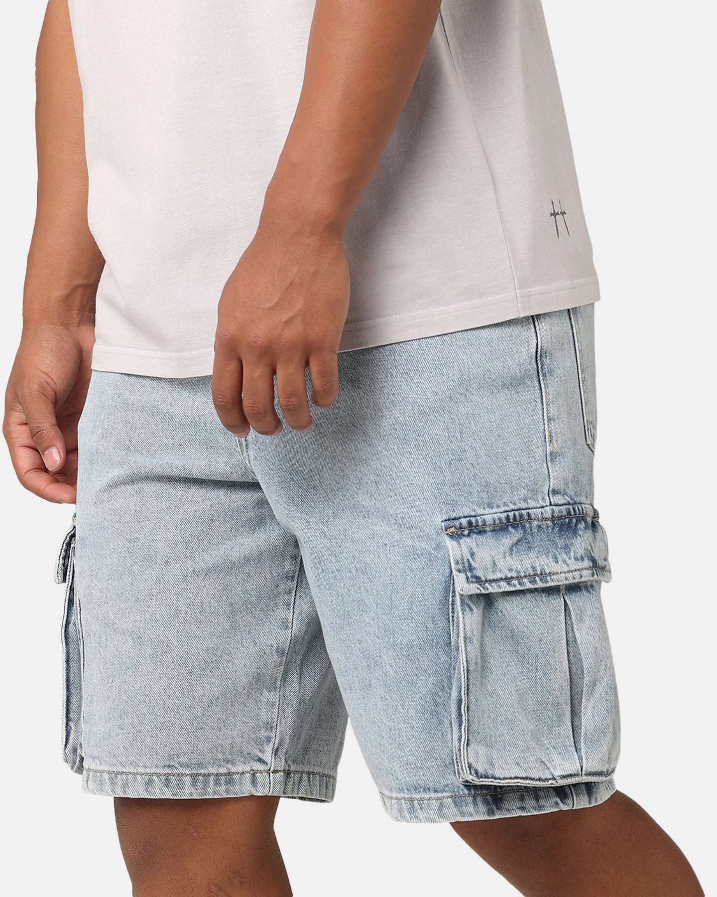 Saint Morta Denim Cargo Shorts Light Blue Denim Universal Attachment Points Reflective accents