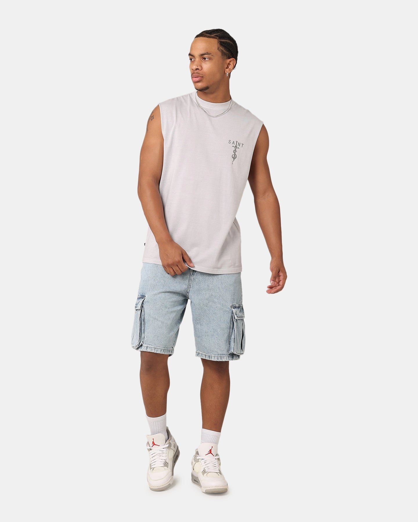 handmade touch bodysuit Saint Morta Denim Cargo Shorts Light Blue Denim