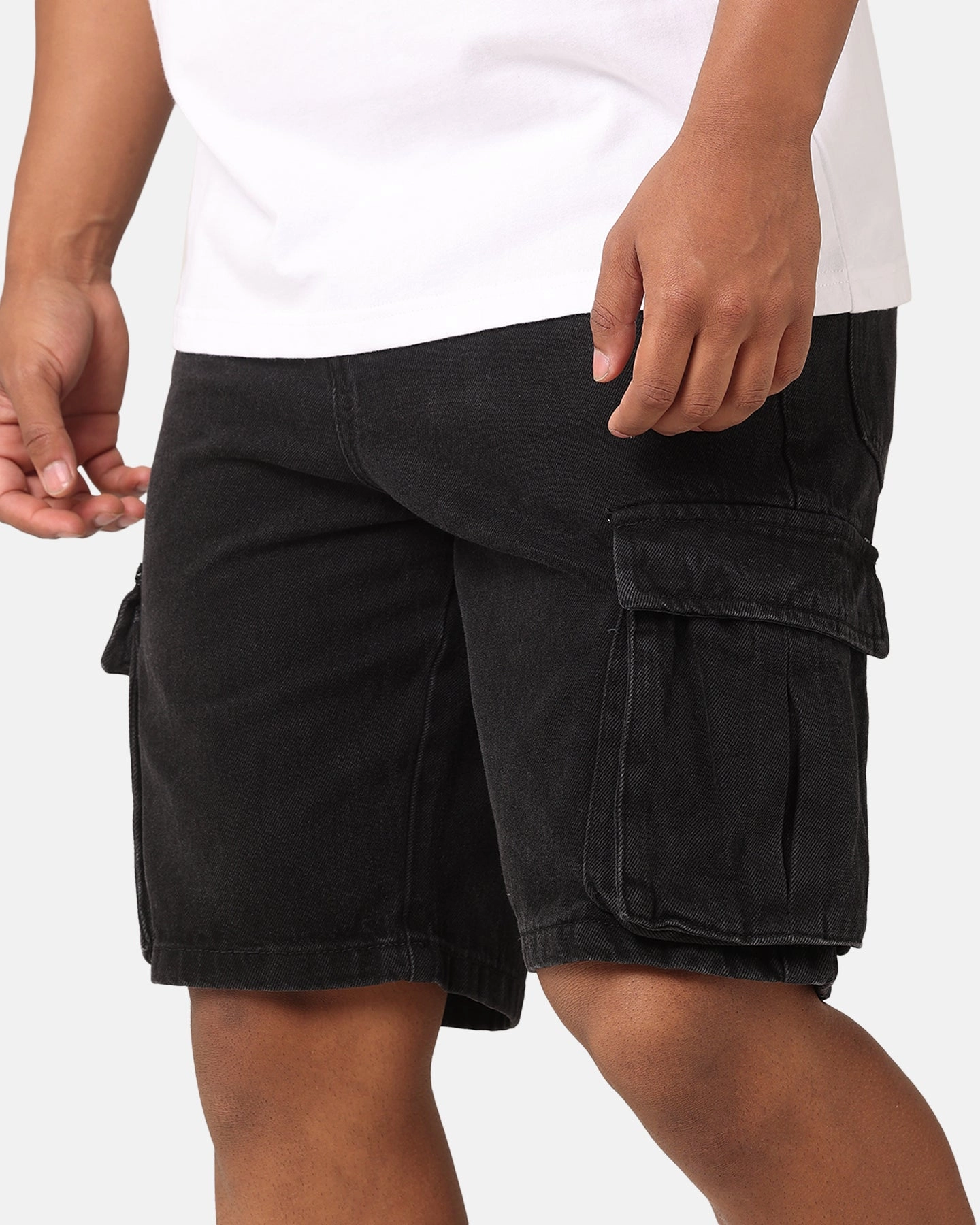 Flexible Gusset Saint Morta Denim Cargo Shorts Washed Black