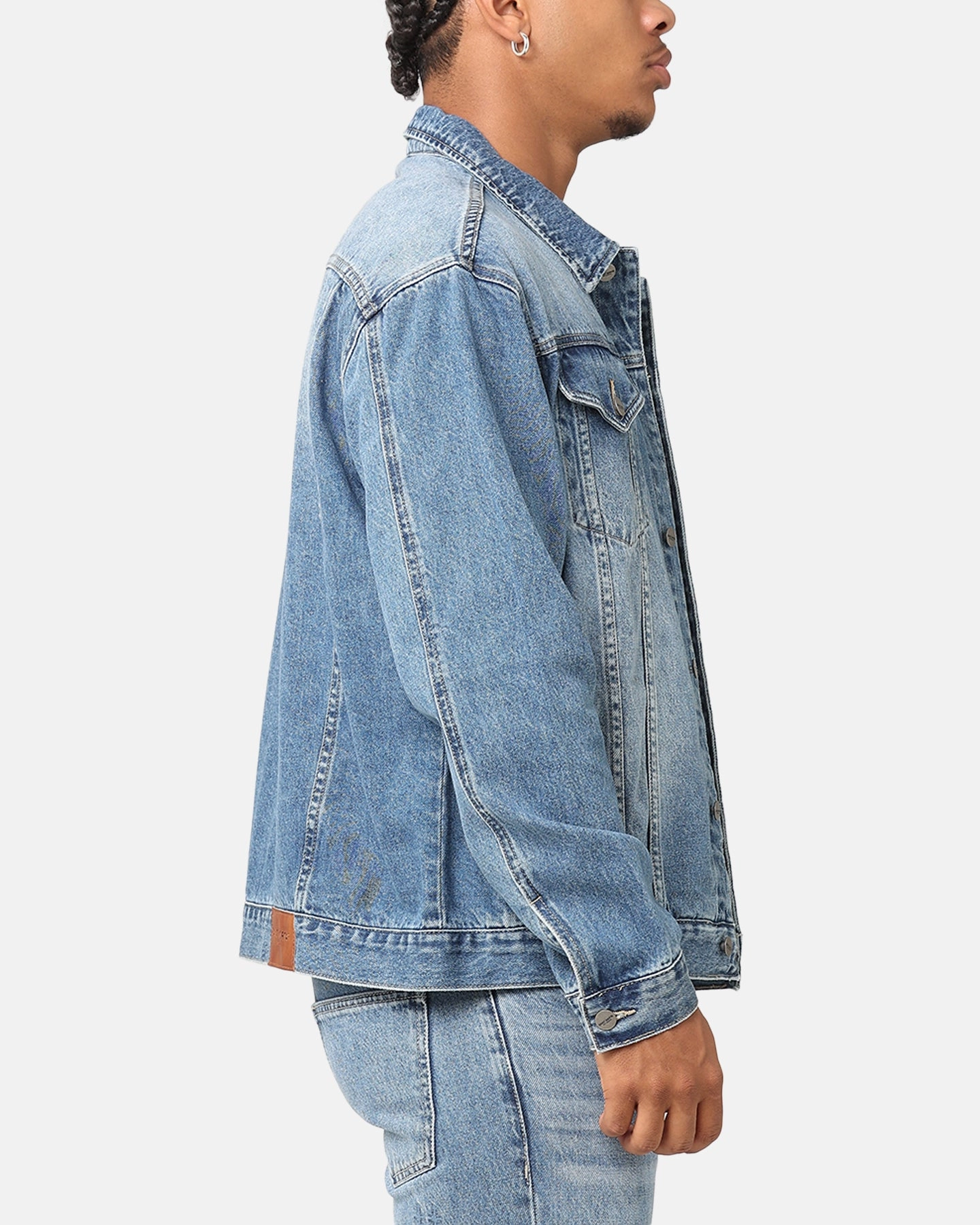 Saint Morta Denim Trucker Jacket Mid Blue Denim Quick Zip